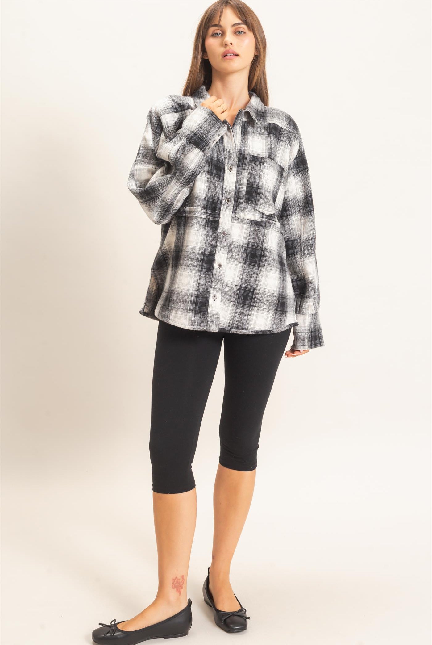 Wholesale Plaid Flannel Shirt Clothing Tops HF26C863 BLACK HYFVE