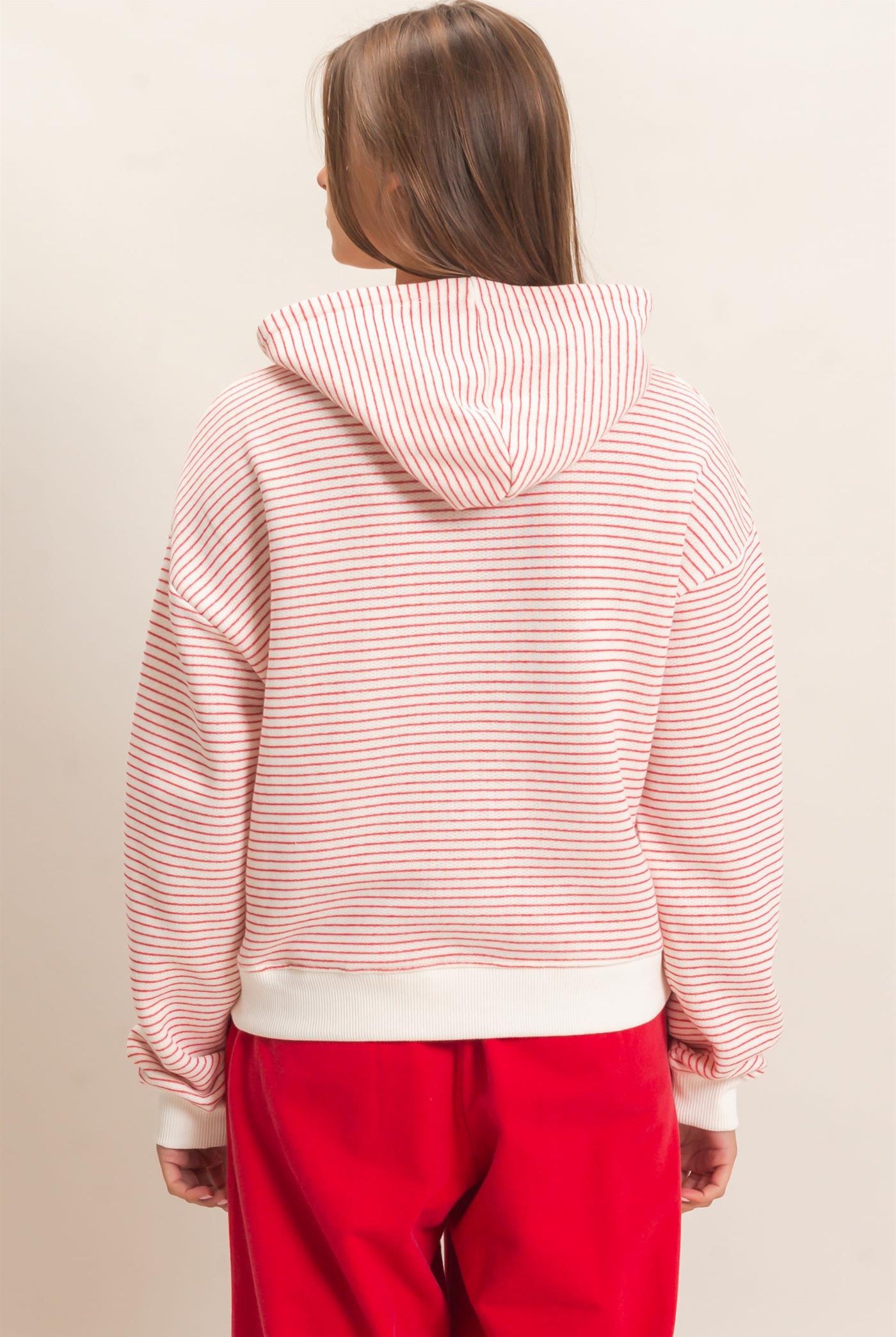Wholesale Striped French Terry Hoodie Hoodies DZ26C619 RED DOUBLE ZERO