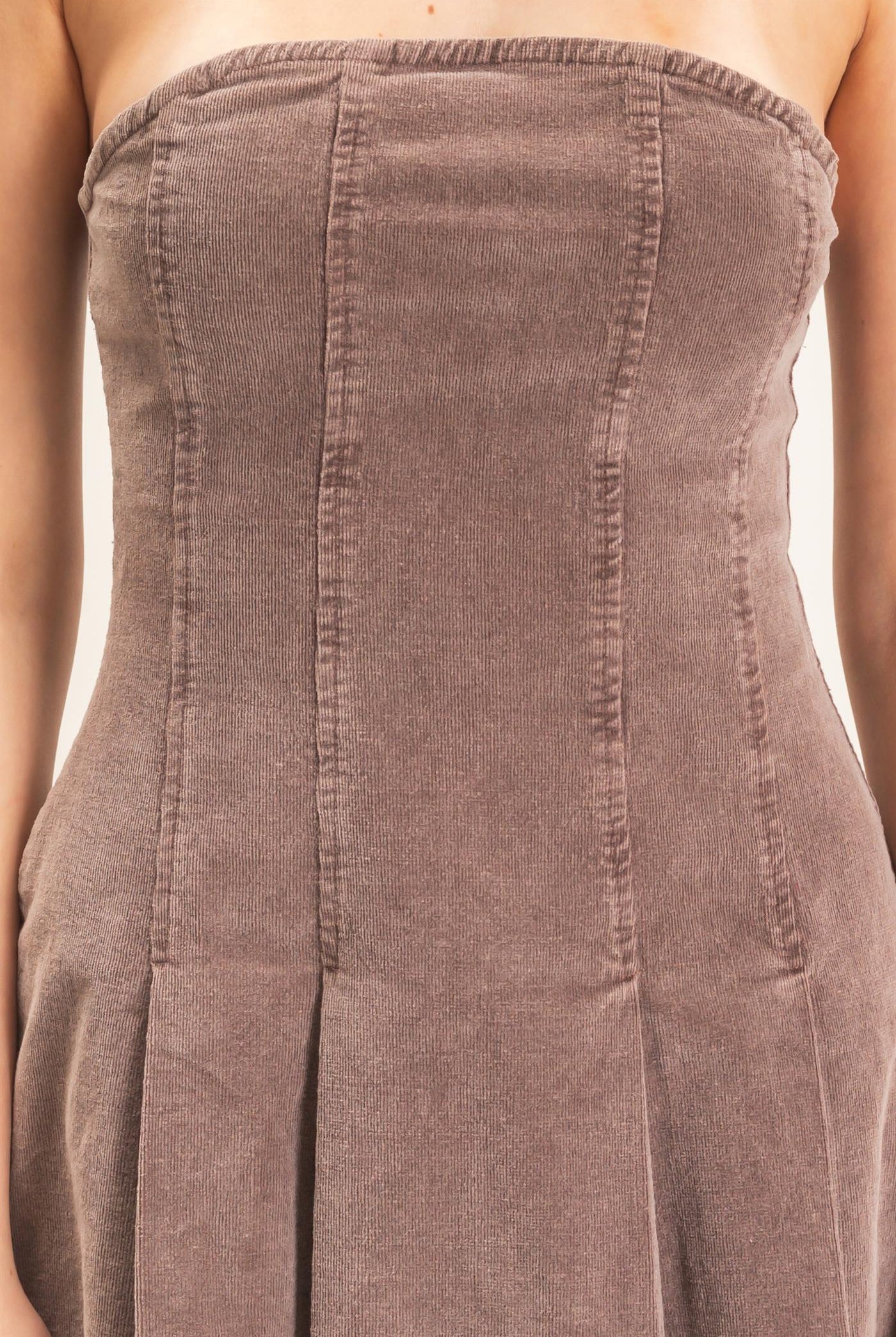 Wholesale Strapless Mineral Wash Dress Dresses HF26F215 BROWN HYFVE