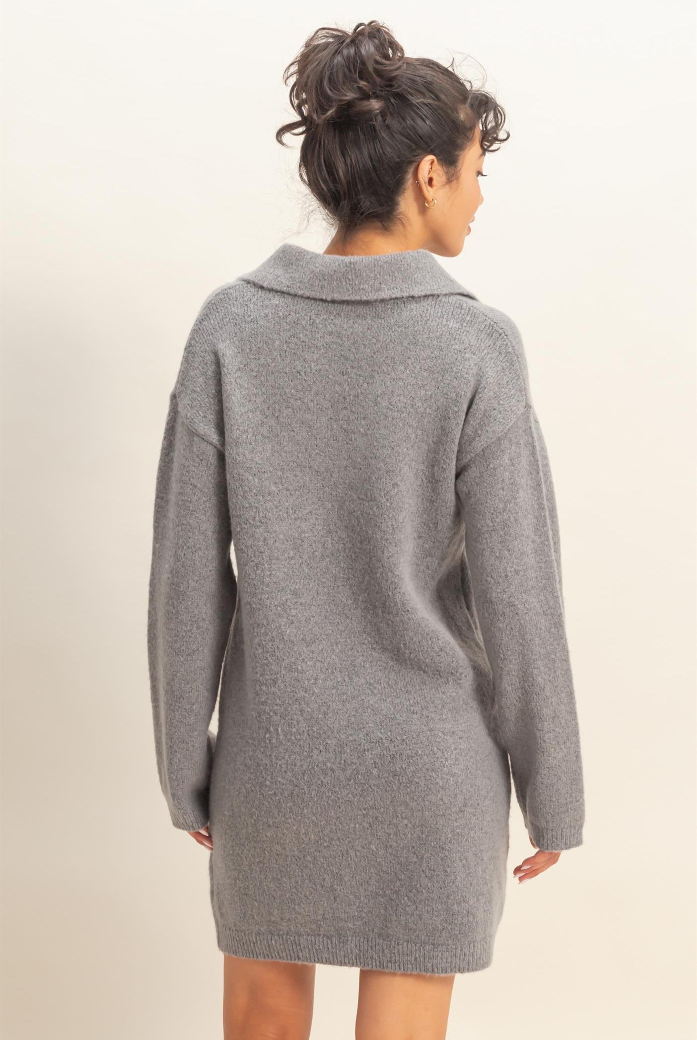 Wholesale Sophisticated Polo Long Sleeve Sweater Dress Dresses DZ25E838 HEATHER GRAY DOUBLE ZERO