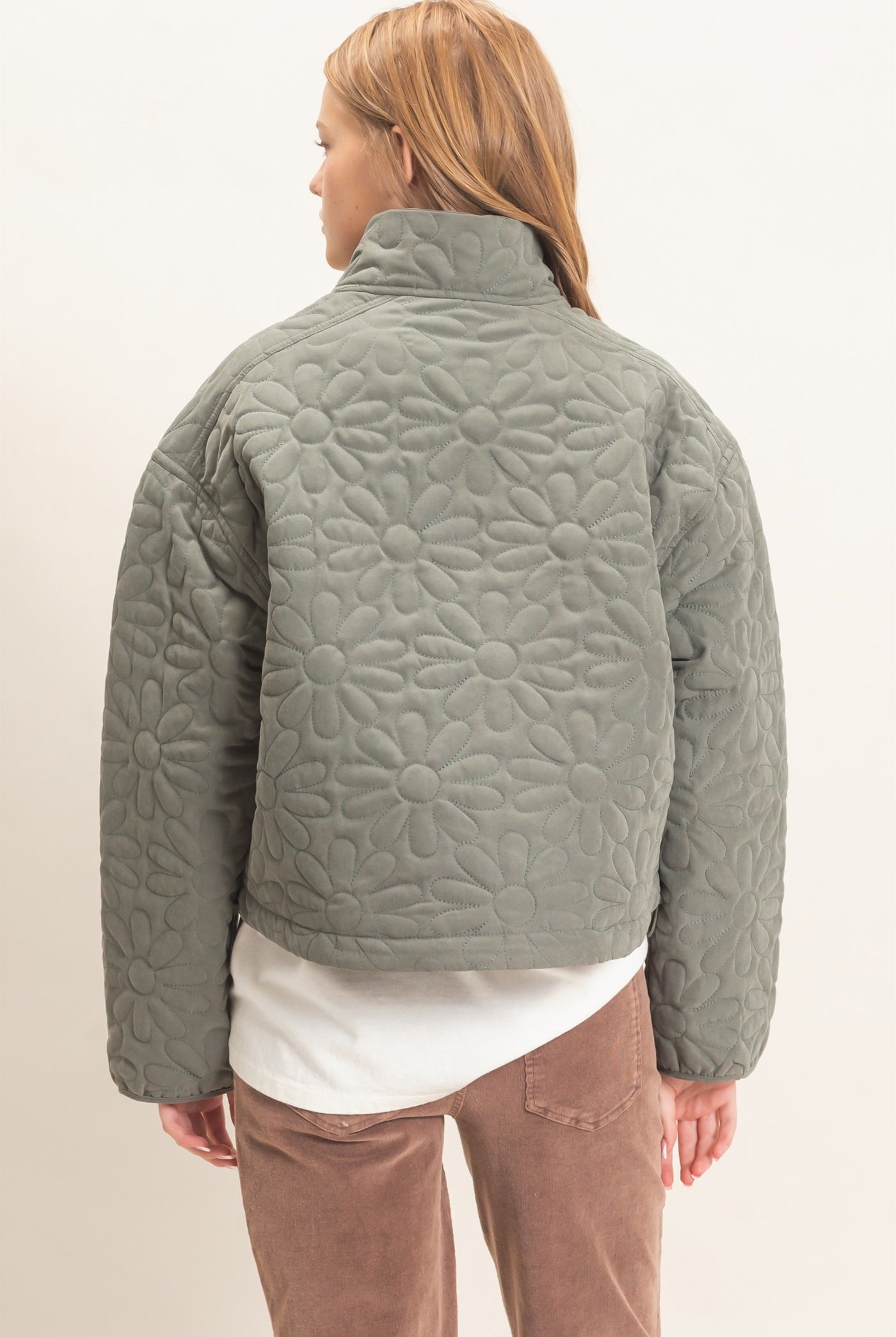 Wholesale Daisy Quilted Mock Neck Jacket Coats & Jackets HF26C821 OLIVE HYFVE