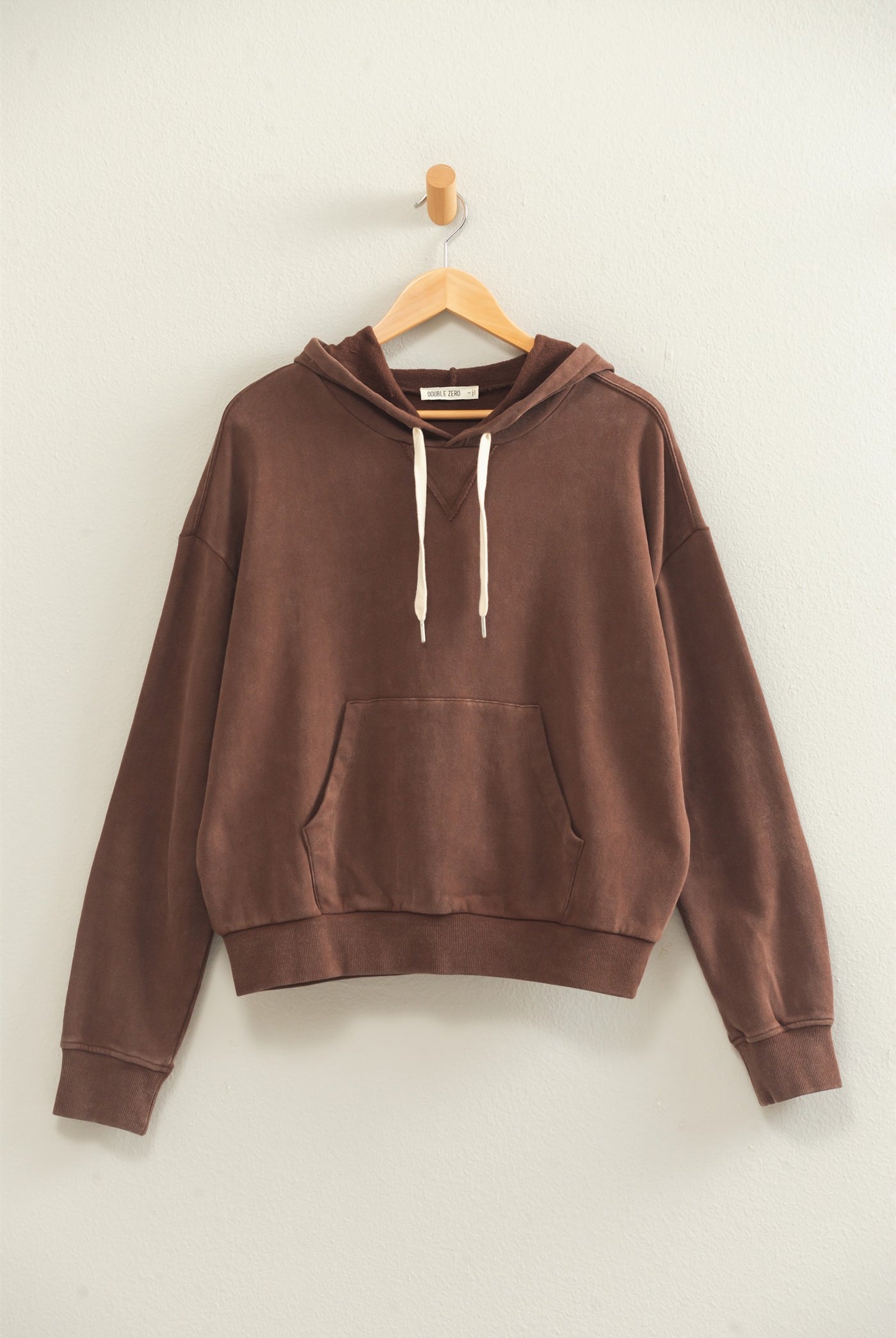 Wholesale Acid Wash Hoodie Clothing Tops DZ26E112 DARK BROWN DOUBLE ZERO