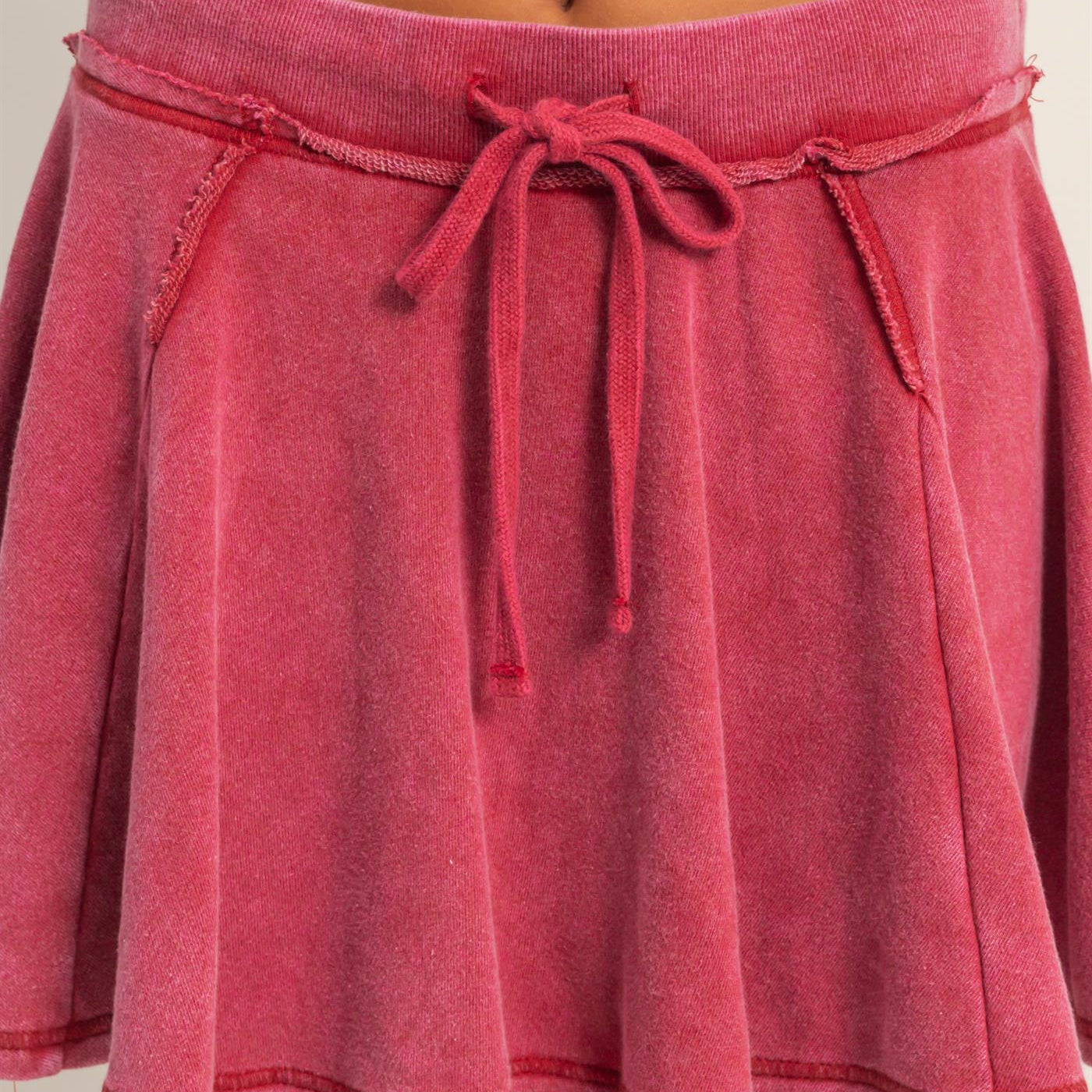 Wholesale Acid Washed Mid Wiast Flowy Skort Skorts DZ26A928 DARK RED DOUBLE ZERO