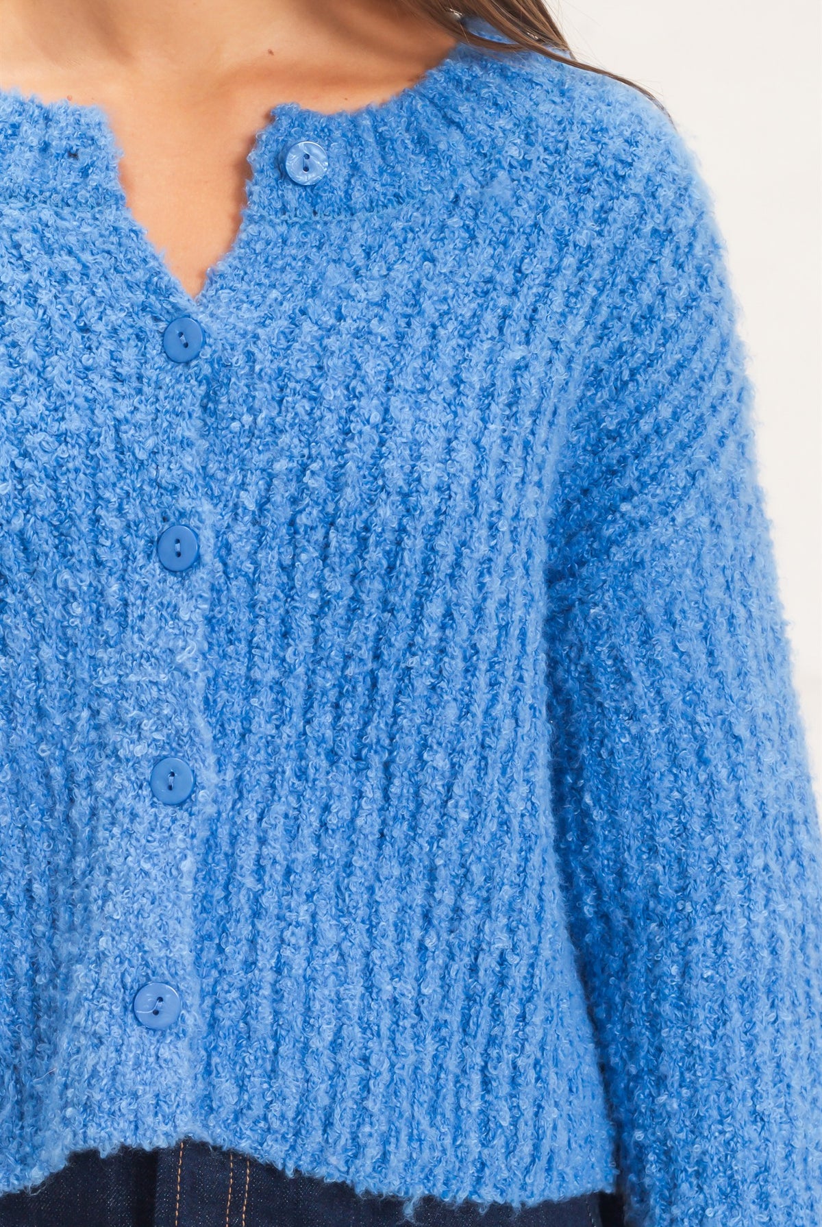 Wholesale Boucle Knit Button Front Cardigan Cardigans DZ26E270 BLUE DOUBLE ZERO