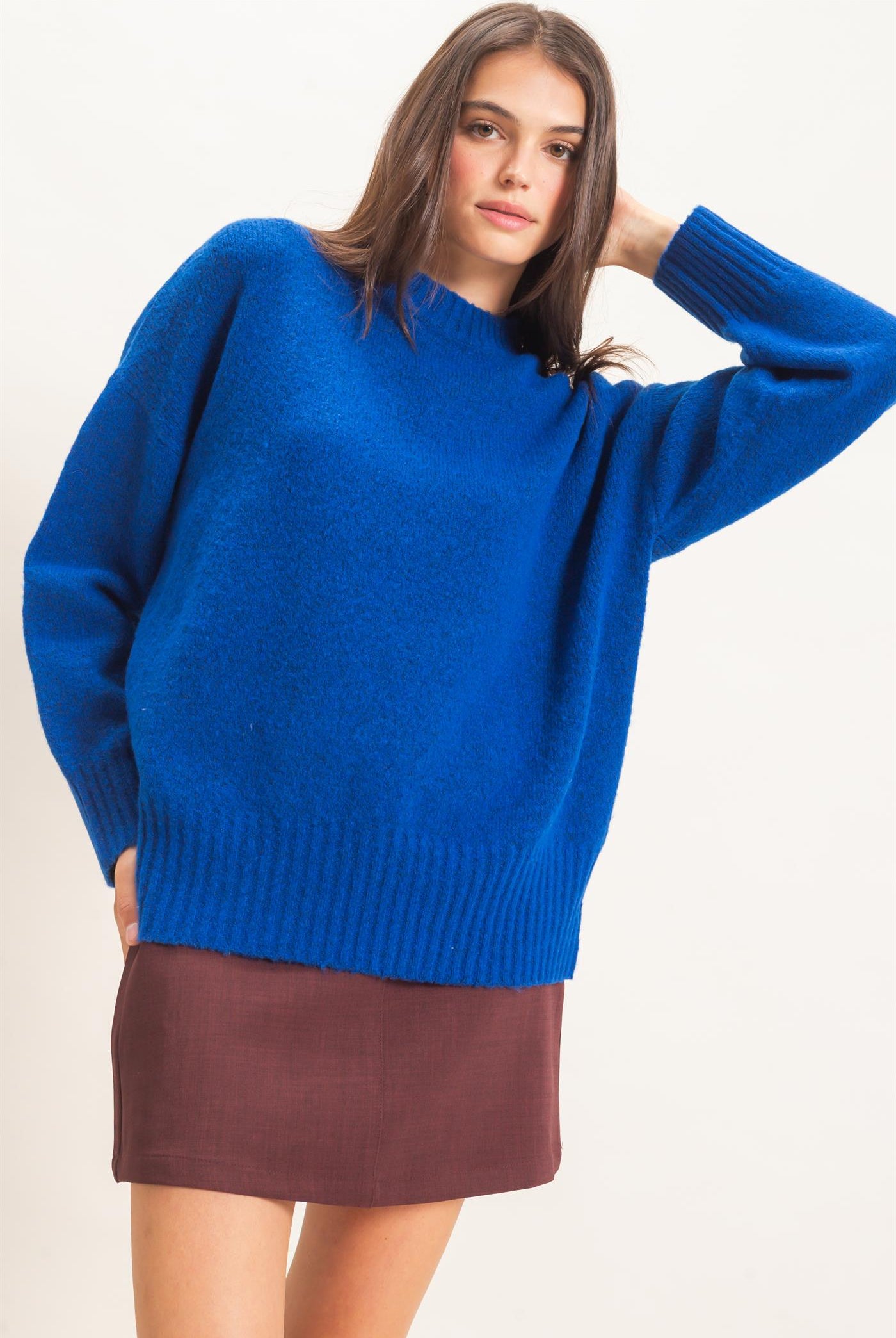 Wholesale Ribbed Crew Neck Sweater Sweaters HF26F179-D ROYAL BLUE HYFVE
