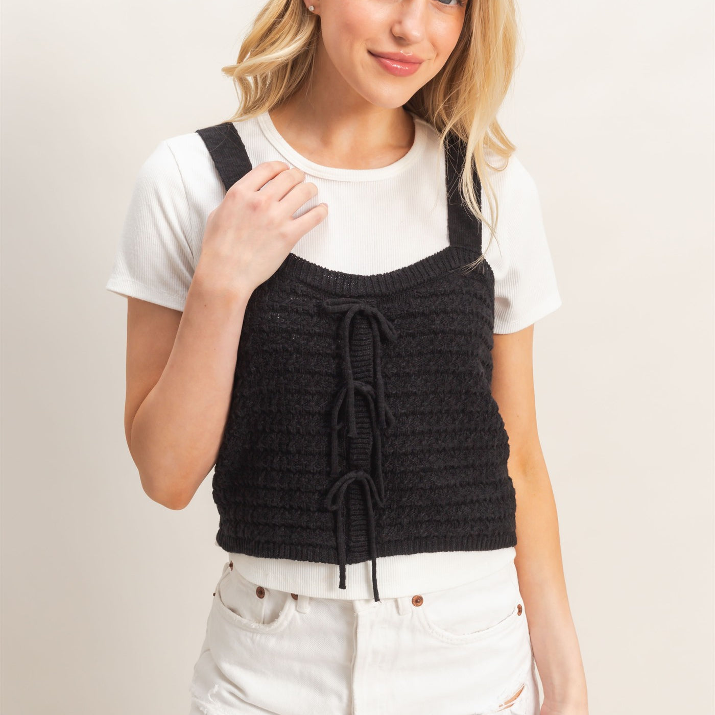 Wholesale Textured Knit Tank Clothing Tops HF26C002 BLACK HYFVE