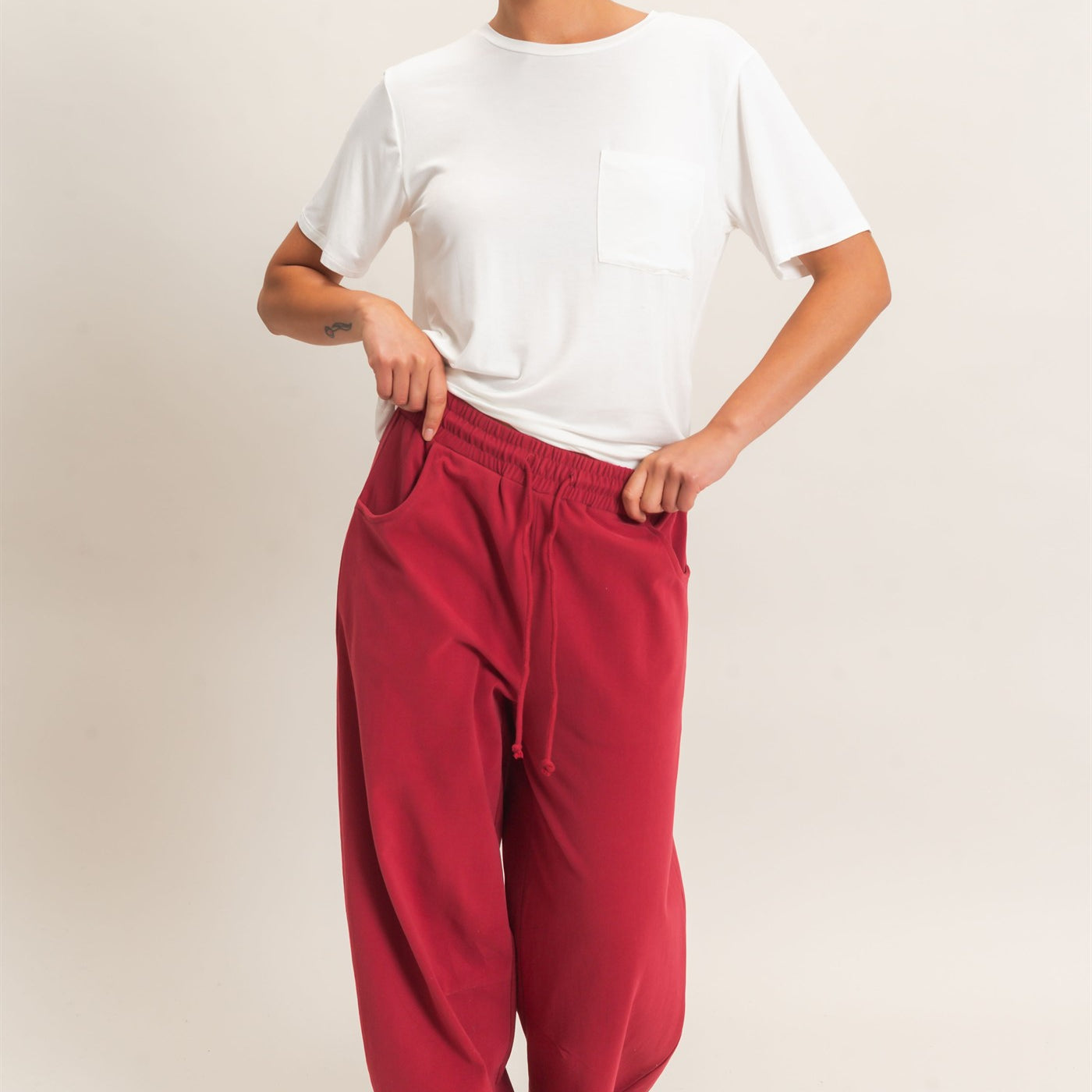 Wholesale Washed Barrel Sweatpants Pants DZ26E379 DARK RED DOUBLE ZERO