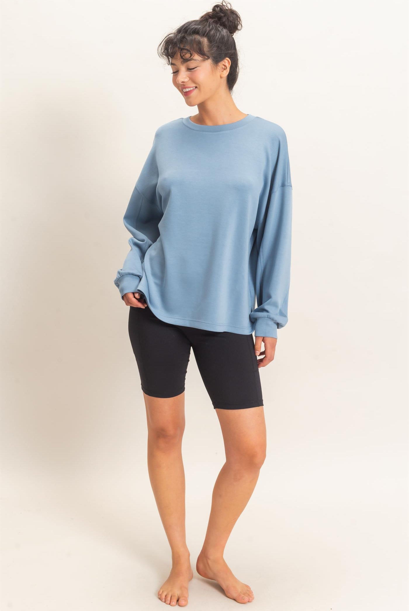 Wholesale Oversized Crew Neck Top Sweatshirts DZ26E388 DUSTY BLUE DOUBLE ZERO