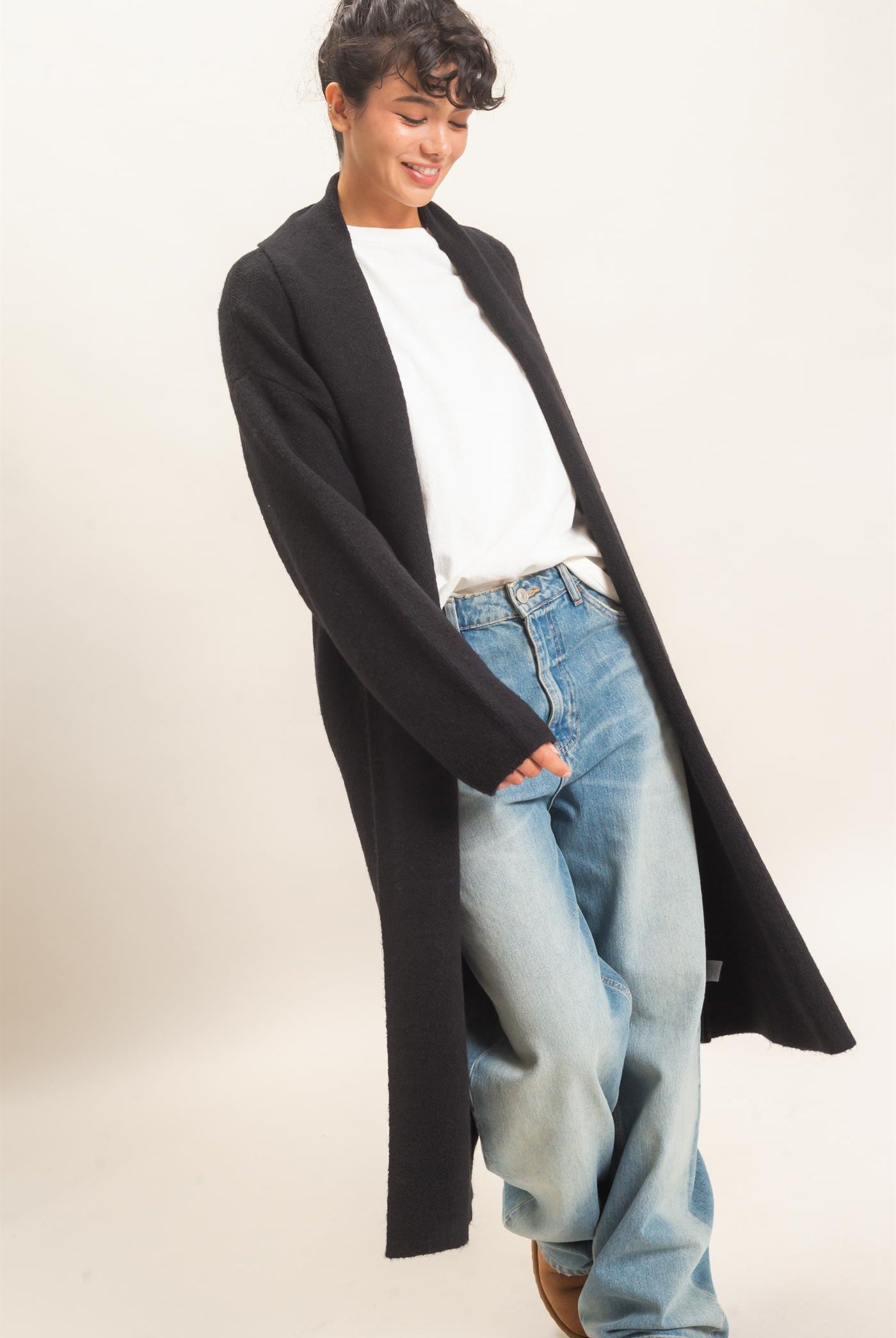 Wholesale Duster Cardigan Sweaters DZ26E267 BLACK DOUBLE ZERO