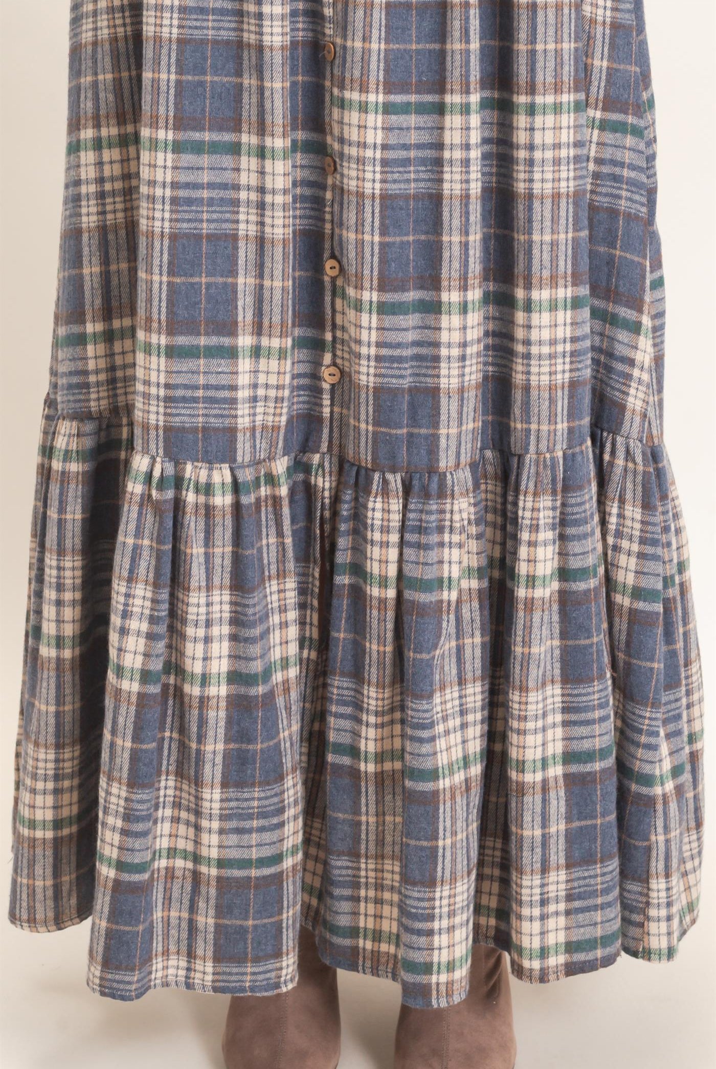 Wholesale Plaid Tiered Ruffle Skirt Skirts HF26E173 BLUE HYFVE