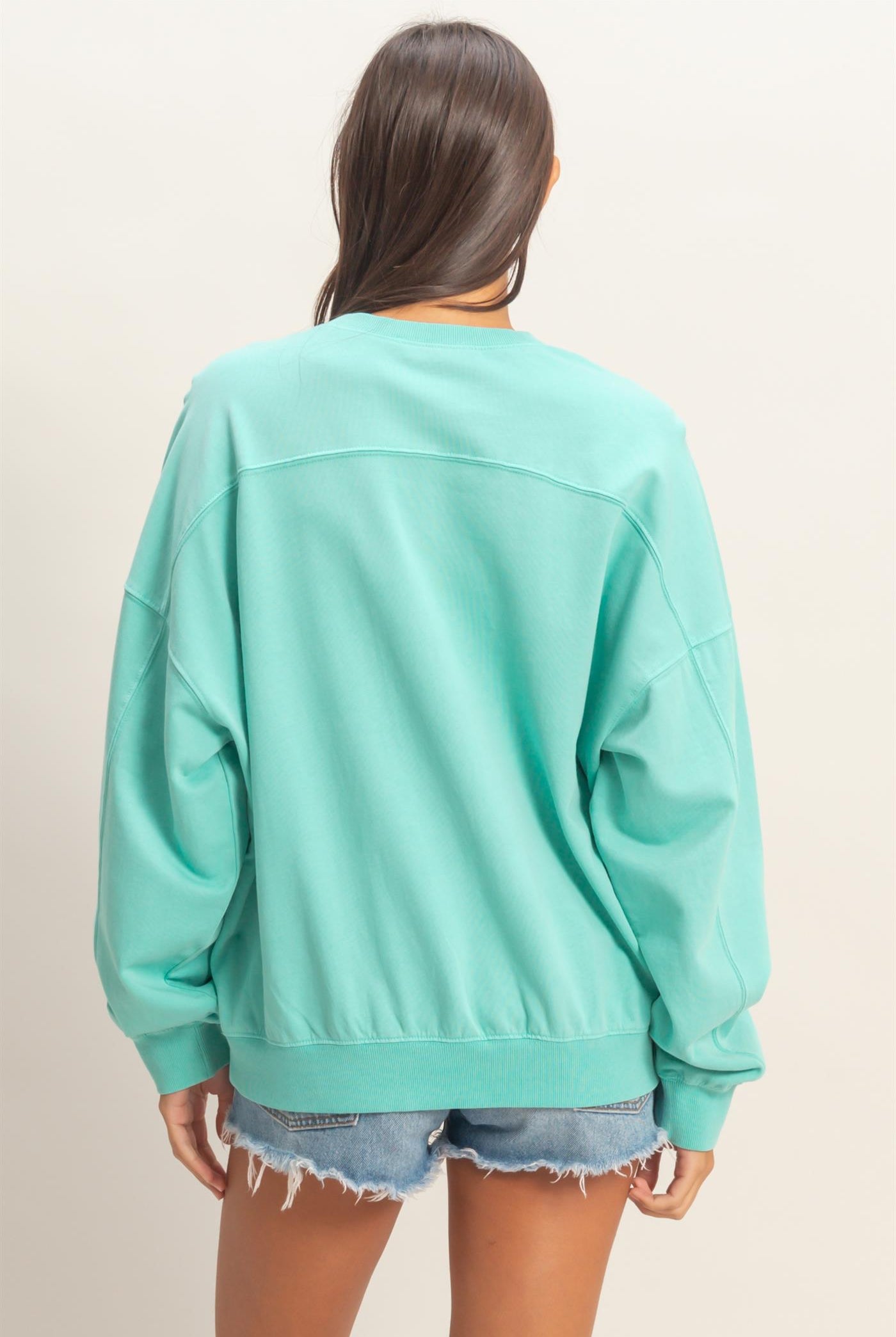 Wholesale Ribbed Crew Neck Sweatshirt Sweatshirts DZ26A265 TURQUOISE DOUBLE ZERO