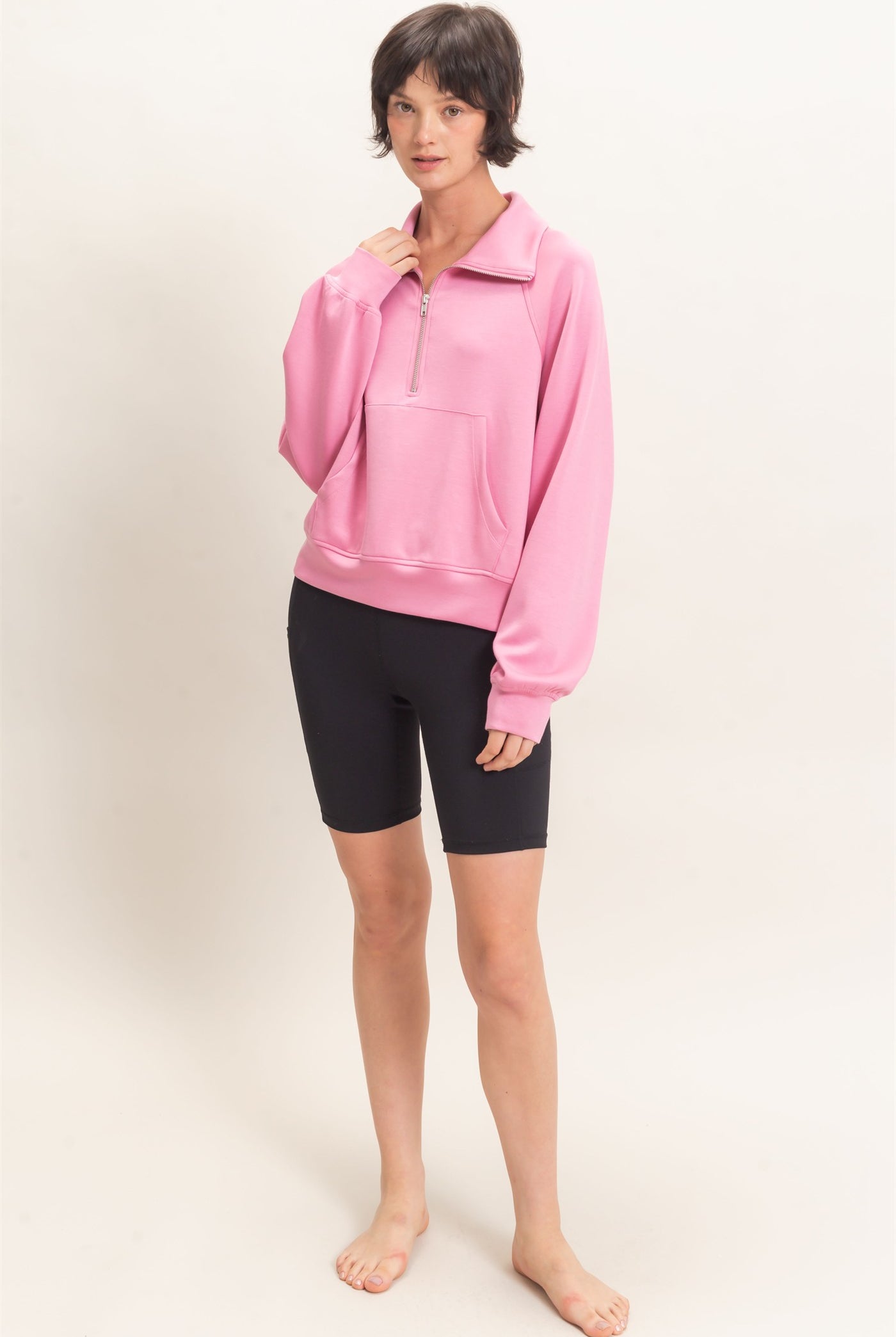 Wholesale Half-Zip Collar Raglan Pullover Sweatshirts DZ26C967 PINK DOUBLE ZERO