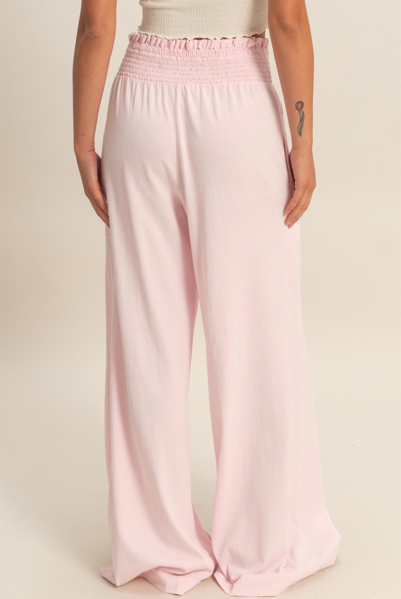 Wholesale Mineral Washed Wide-Leg Smocked Waist Pants Pants DZ26A249 SOFT PINK DOUBLE ZERO