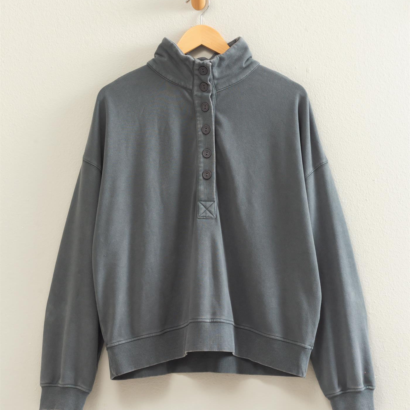 Wholesale Mineral Wash Button Front Sweatshirt Sweatshirts DZ26C909 DARK GRAY DOUBLE ZERO
