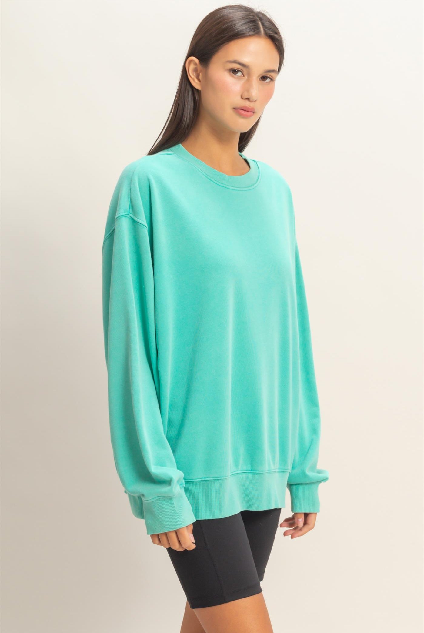 Wholesale Mineral Washed Crew Neck Sweatshirt Sweatshirts DZ26A262 TURQUOISE DOUBLE ZERO