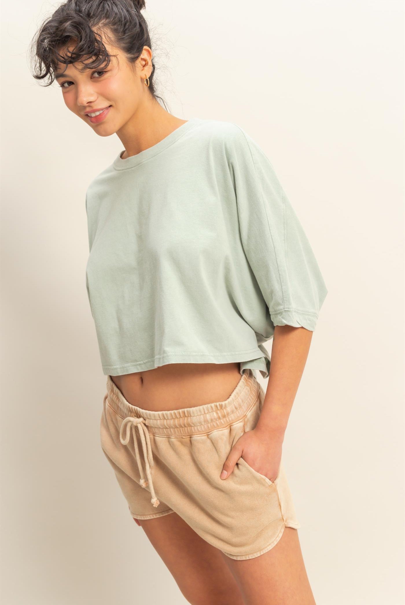 Wholesale Flowy Bat Wing Sleeves Knit Top Clothing Tops DZ25A797 SAGE GREEN DOUBLE ZERO