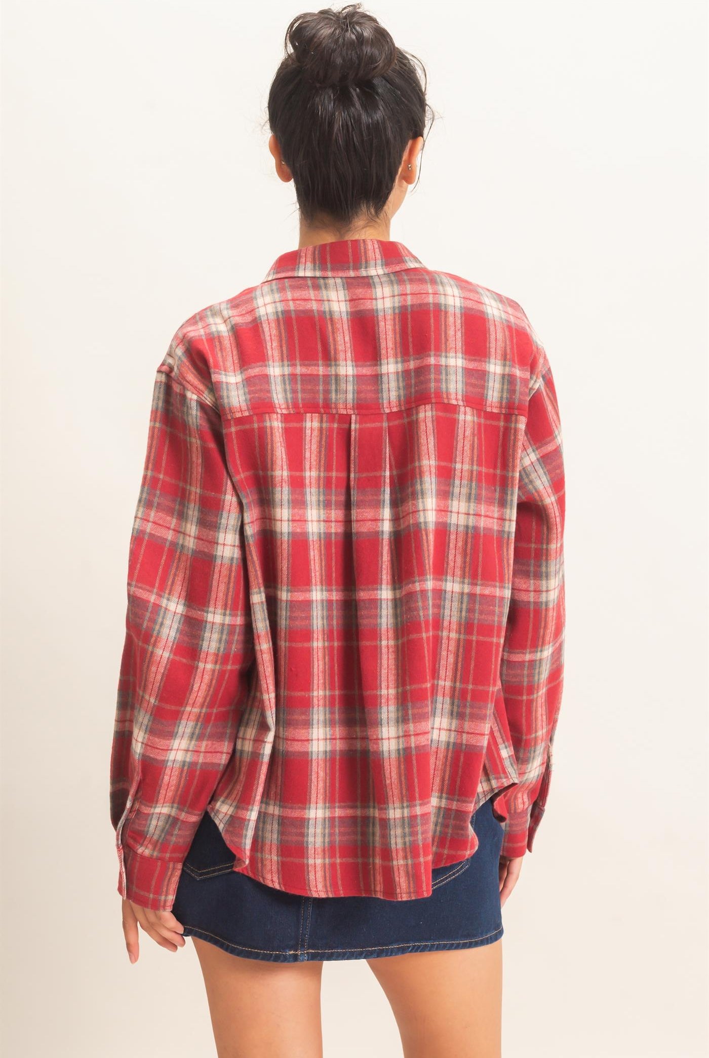 Wholesale Plaid Long Sleeve Shirt Shirts DZ26F275 RED DOUBLE ZERO