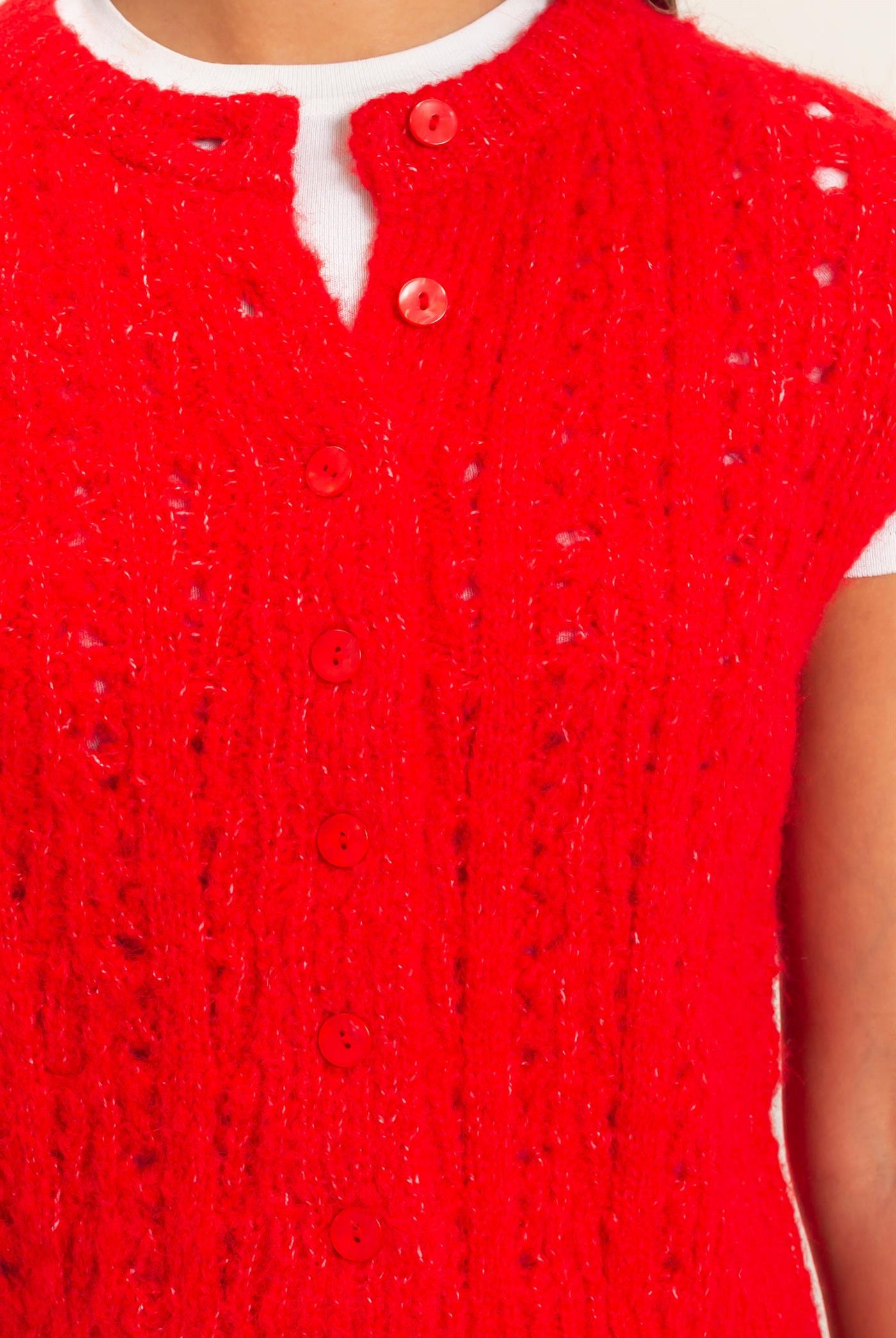 Wholesale Open Knit Sleeveless Button Front Sweater Vest Sweaters DZ26A829 RED DOUBLE ZERO