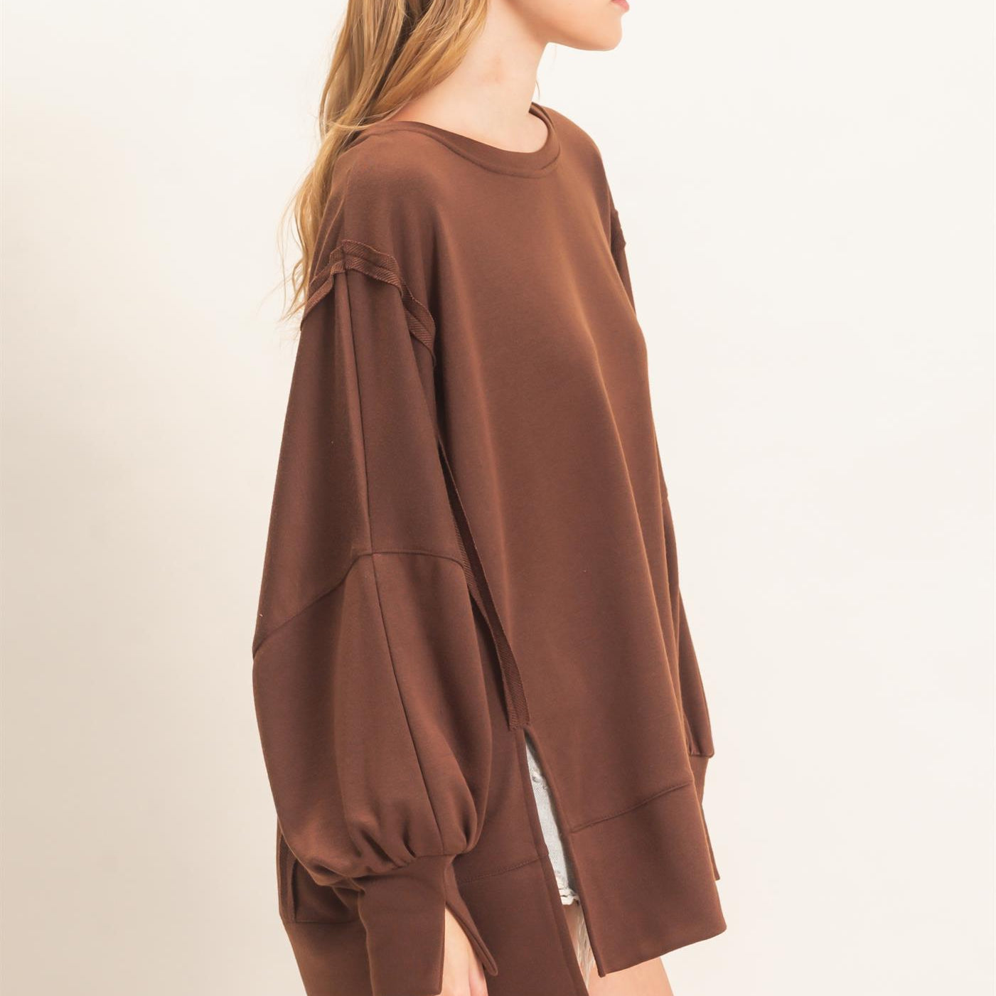 Wholesale Oversized Crew Neck Sweatshirt Sweatshirts HF26F132 BROWN HYFVE