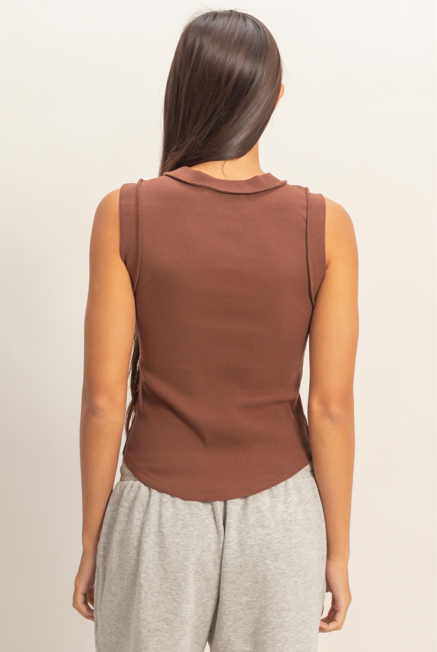 Wholesale Seam Detail Tank Top Tank Tops DZ26A369 CHOCOLATE DOUBLE ZERO