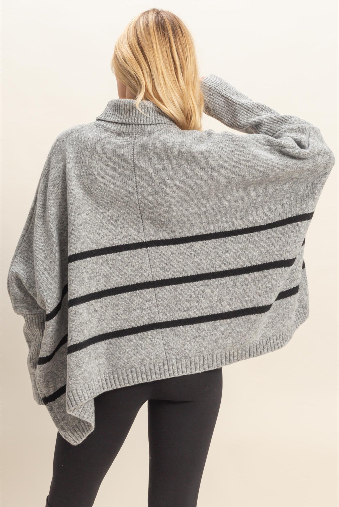 Wholesale Striped Turtle Neck Oversized Sweater Sweaters HF25F290 HEATHER GRAY HYFVE