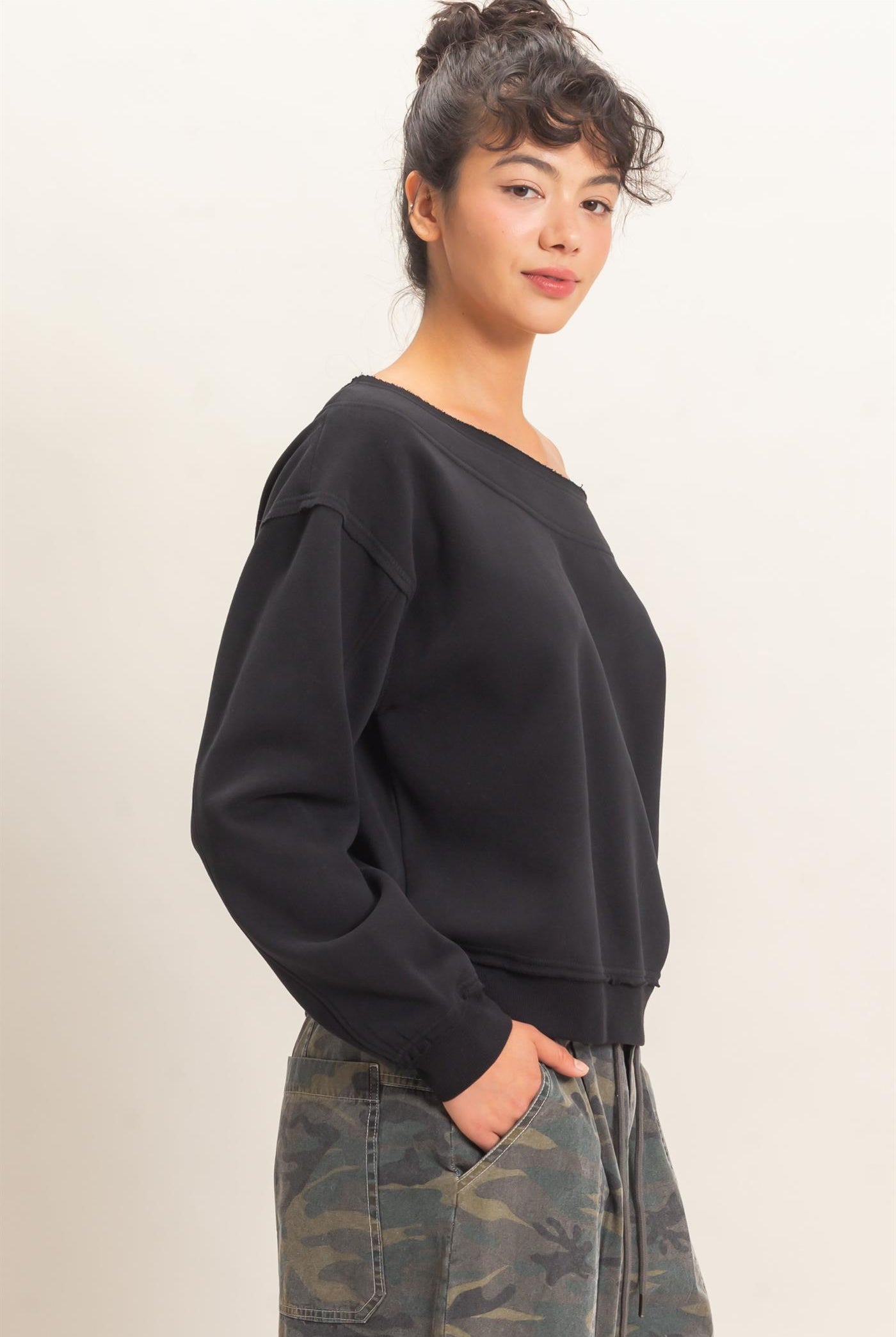 Wholesale Off Shoulder Sweatshirt Sweatshirts DZ26C880 BLACK DOUBLE ZERO