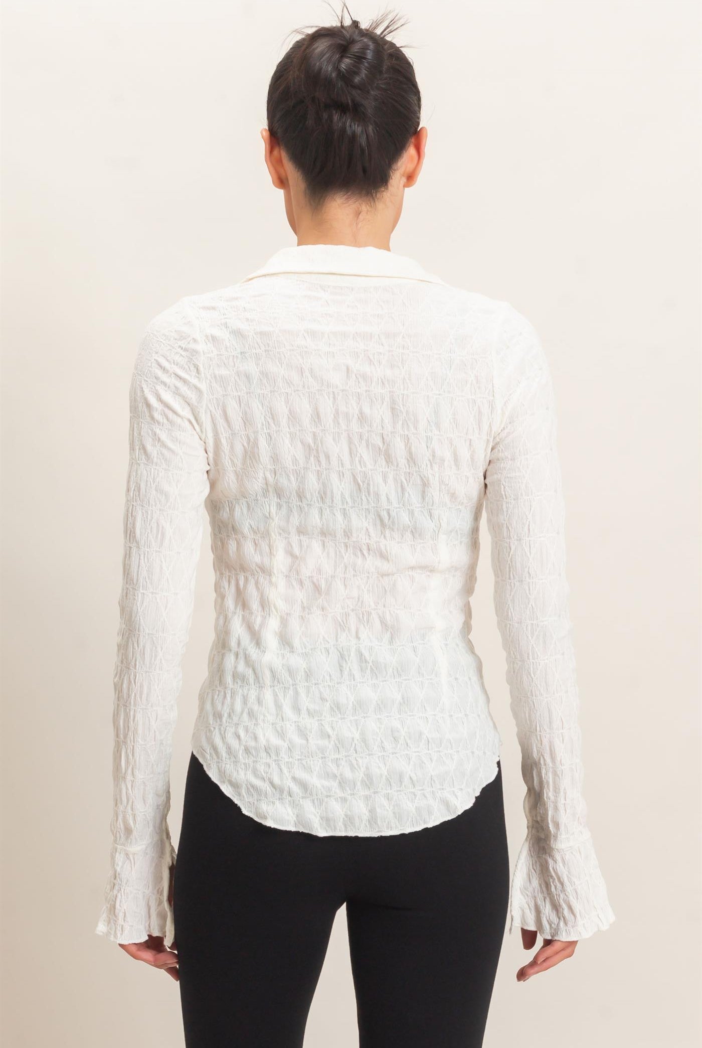 Wholesale Textured Button-Up Collared Top Shirts HF26E062 IVORY HYFVE