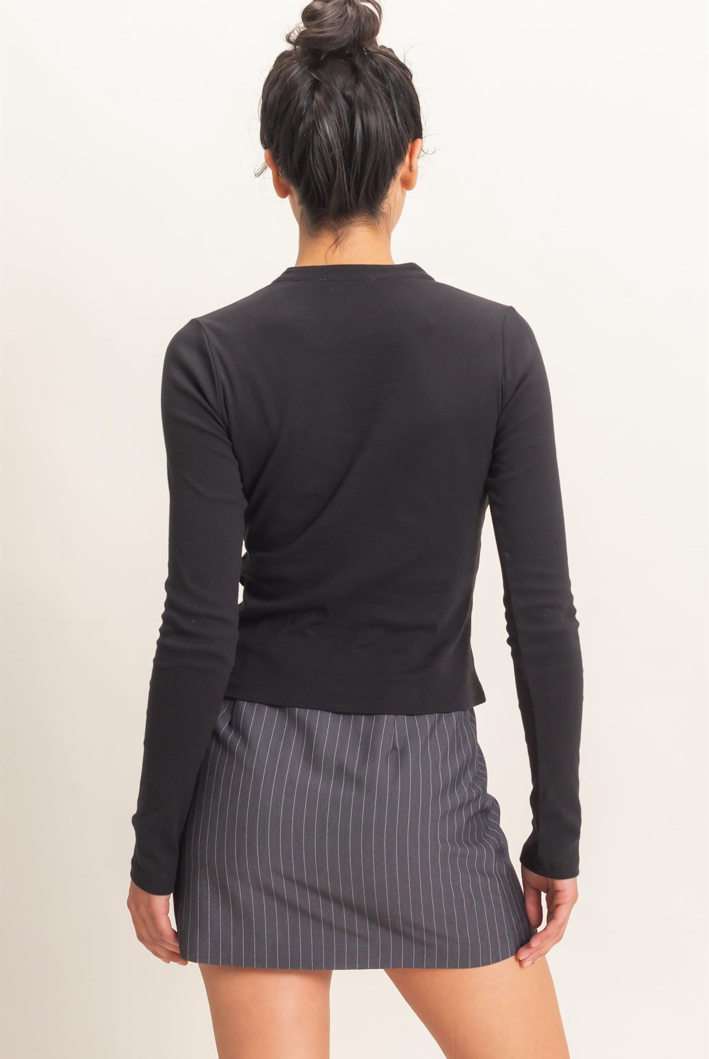 Wholesale Long Sleeve Henley Top Clothing Tops DZ26E865 BLACK DOUBLE ZERO