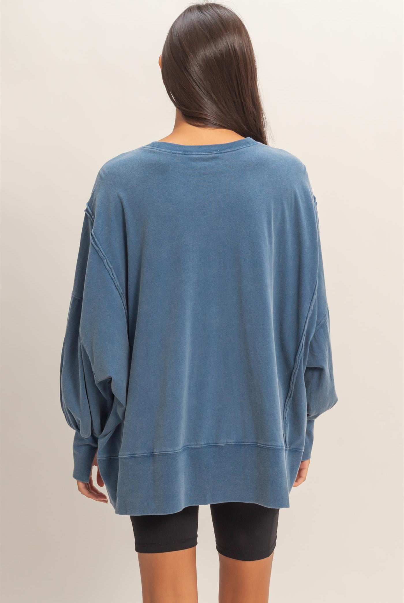 Wholesale Oversized Seam Detail Long Sleeve Top Sweatshirts DZ26C774 NAVY DOUBLE ZERO