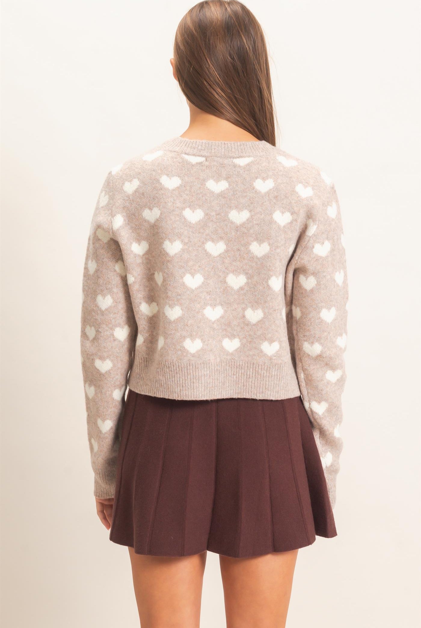 Wholesale Heart Pattern Cardigan Cardigans DZ26E320 TAUPE DOUBLE ZERO