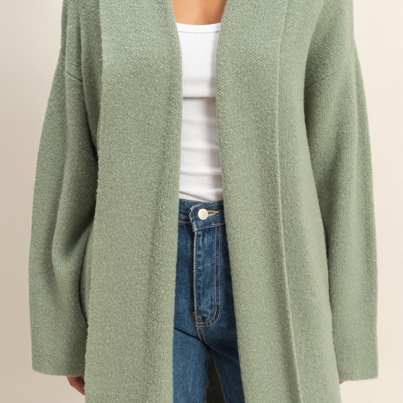 Wholesale Longline Open Front Duster Sweater Cardigans DZ25F435 SAGE GREEN DOUBLE ZERO