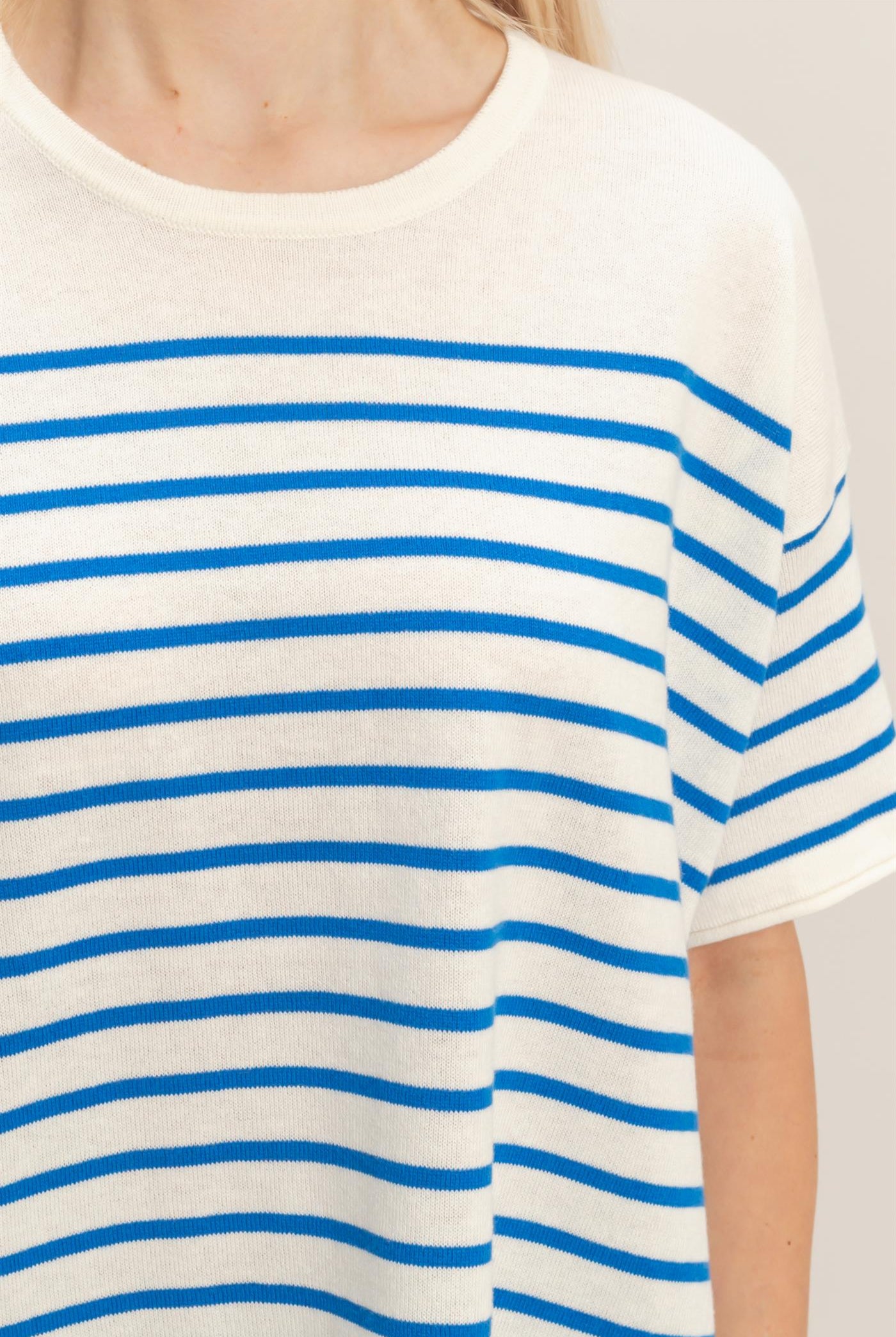 Wholesale Striped Short Sleeve Knit Top Clothing Tops DZ26A838 BLUE DOUBLE ZERO
