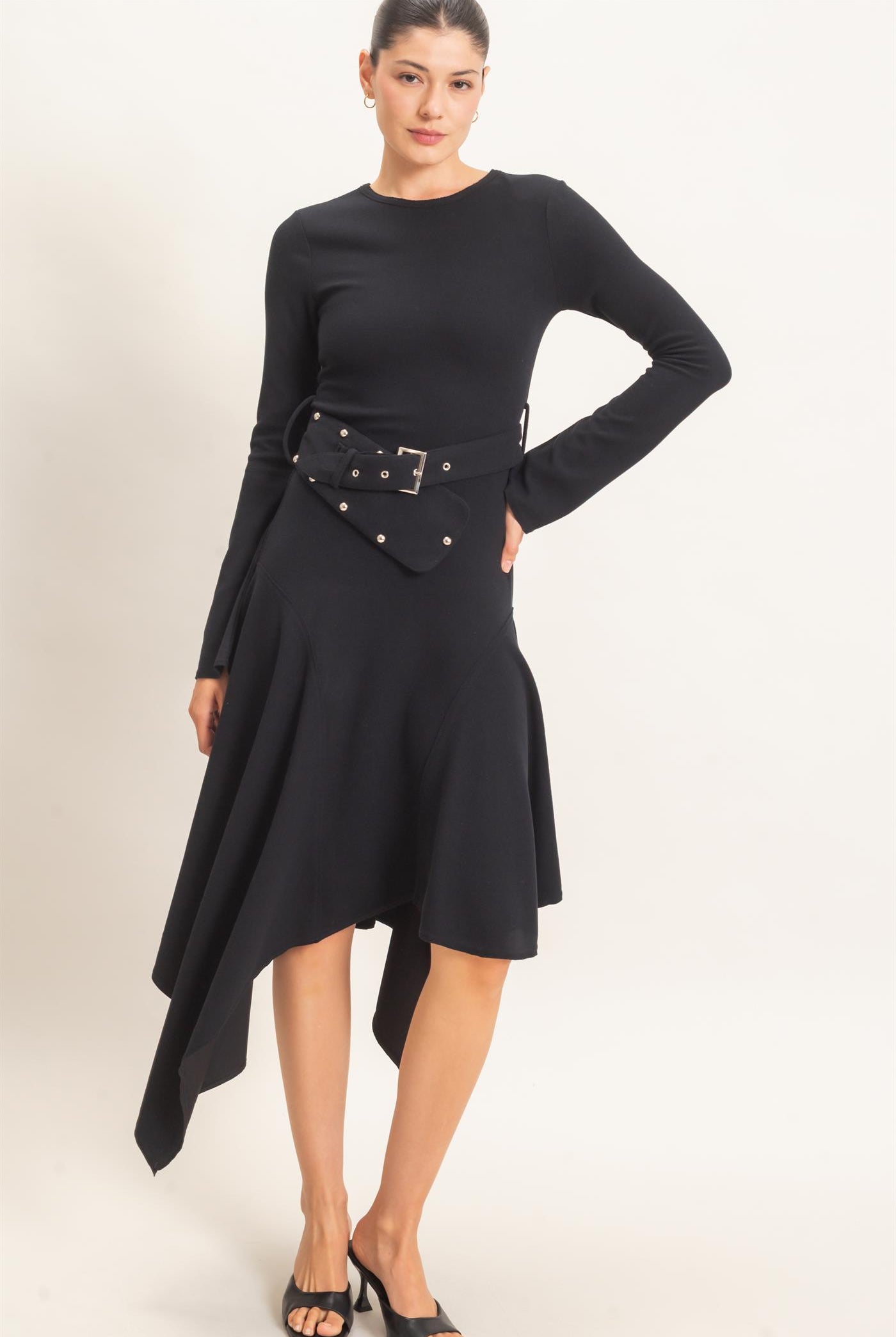 Wholesale Asymmetrical Knit Dress Dresses HF26E992 BLACK HYFVE