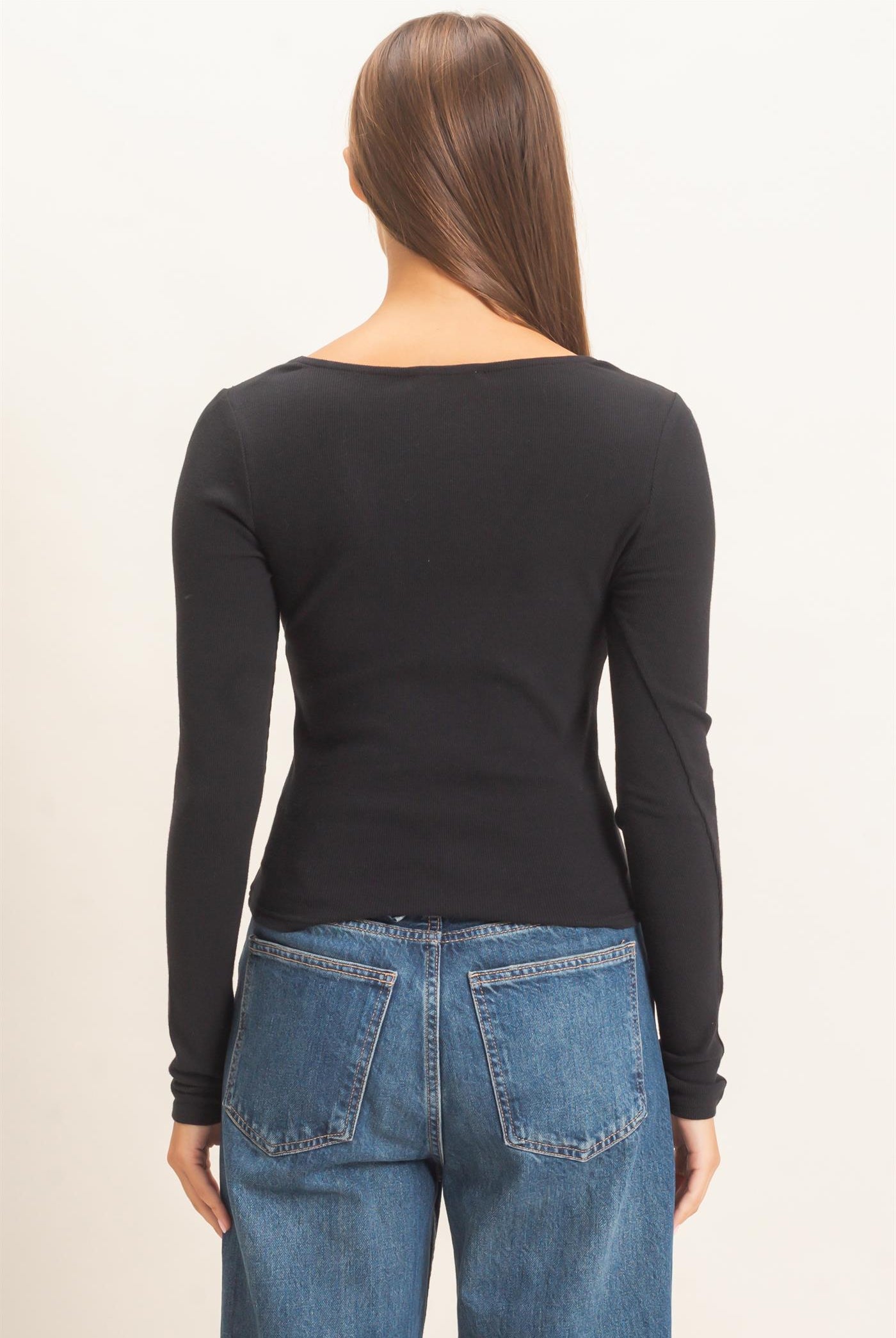 Wholesale Lace Trim V-Neck Top Clothing Tops DZ26E913 BLACK DOUBLE ZERO