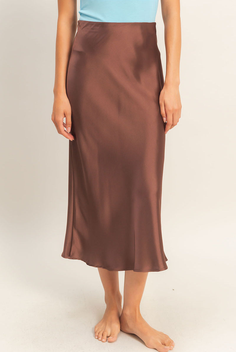 Wholesale Satin Midi Skirt Skirts DZ26A050 CHOCOLATE DOUBLE ZERO
