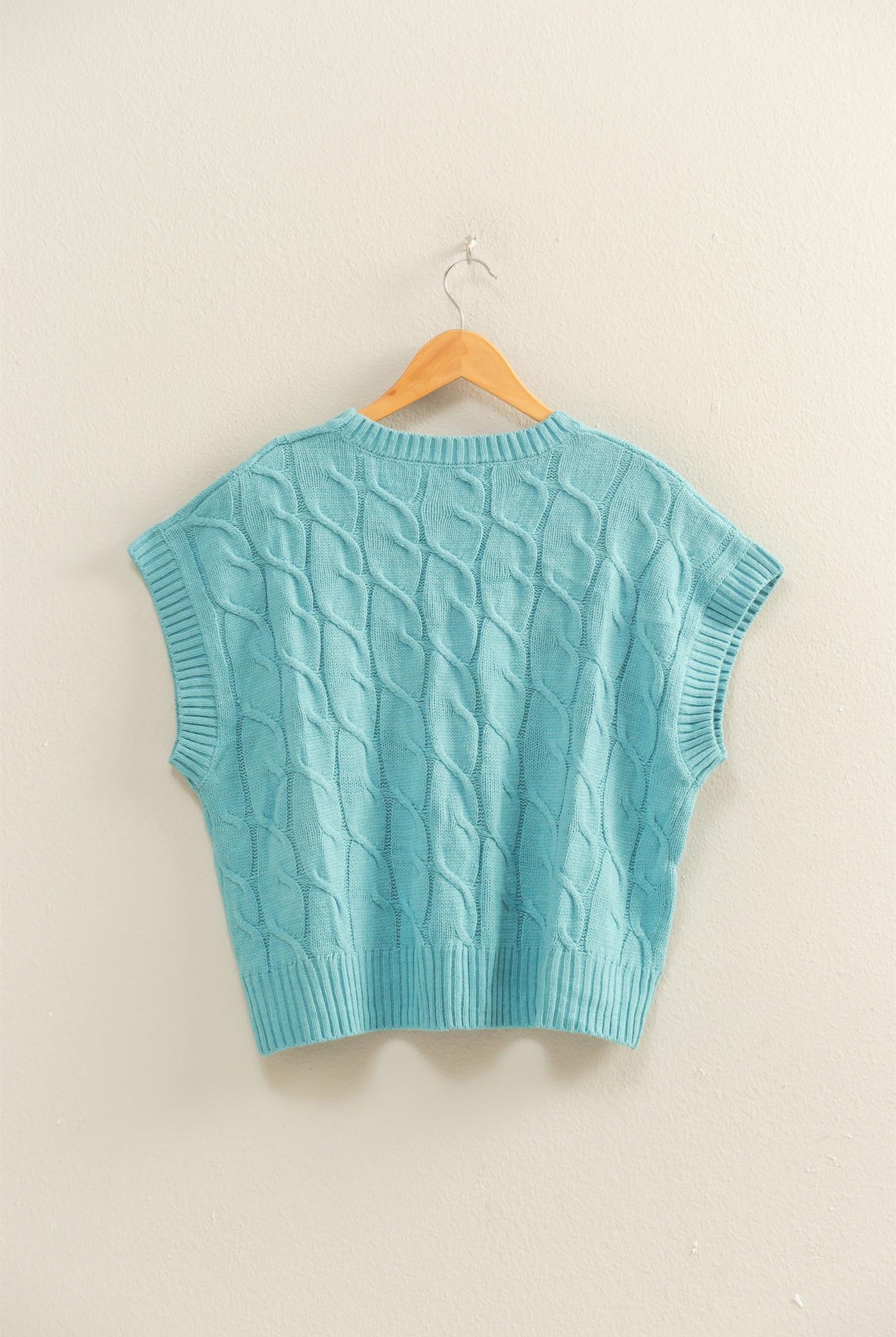 Wholesale Sleeveless Oversized Cable Knit Sweater Vest Vests DZ25C905 SKY BLUE DOUBLE ZERO