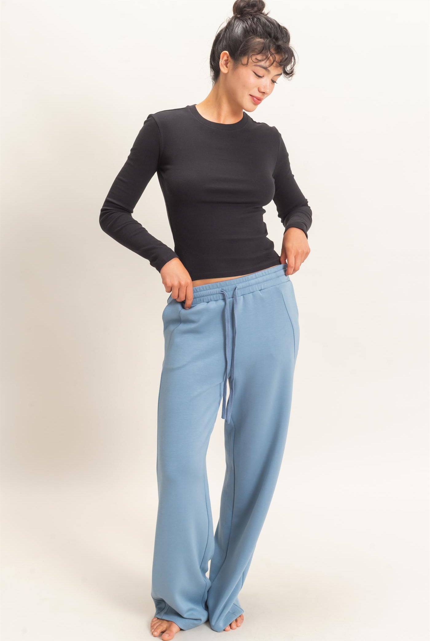 Wholesale Crew Neck Long Sleeve Top Clothing Tops DZ26E184 BLACK DOUBLE ZERO