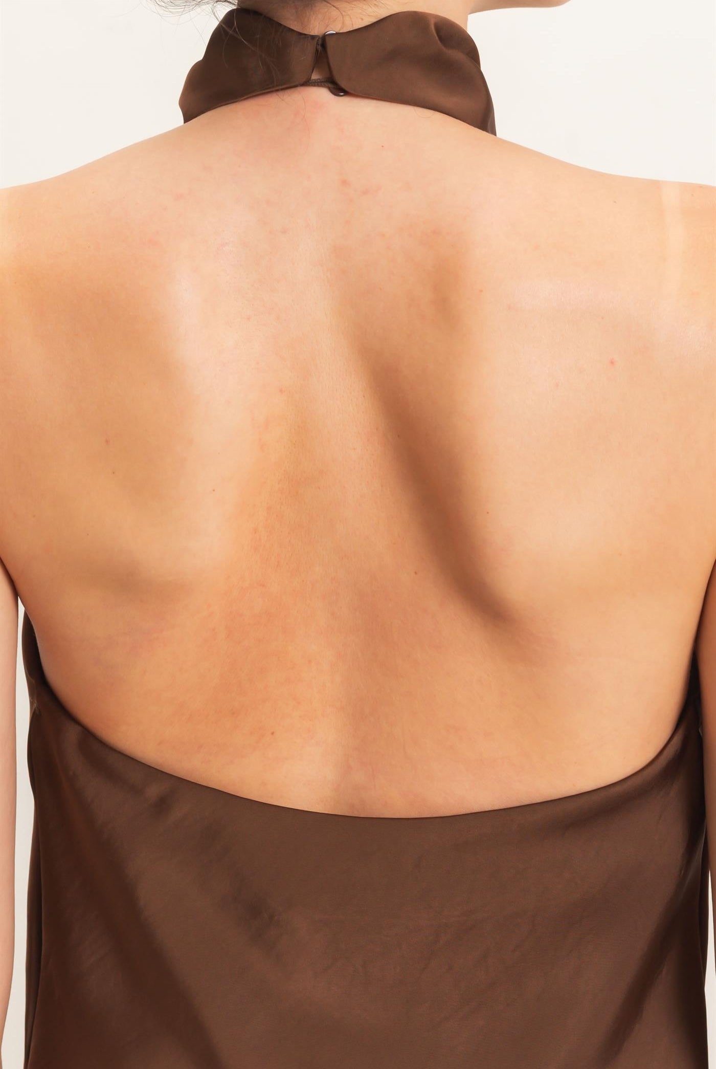 Wholesale Draped Halter Satin Top Blouses HF26E632 ESPRESSO HYFVE