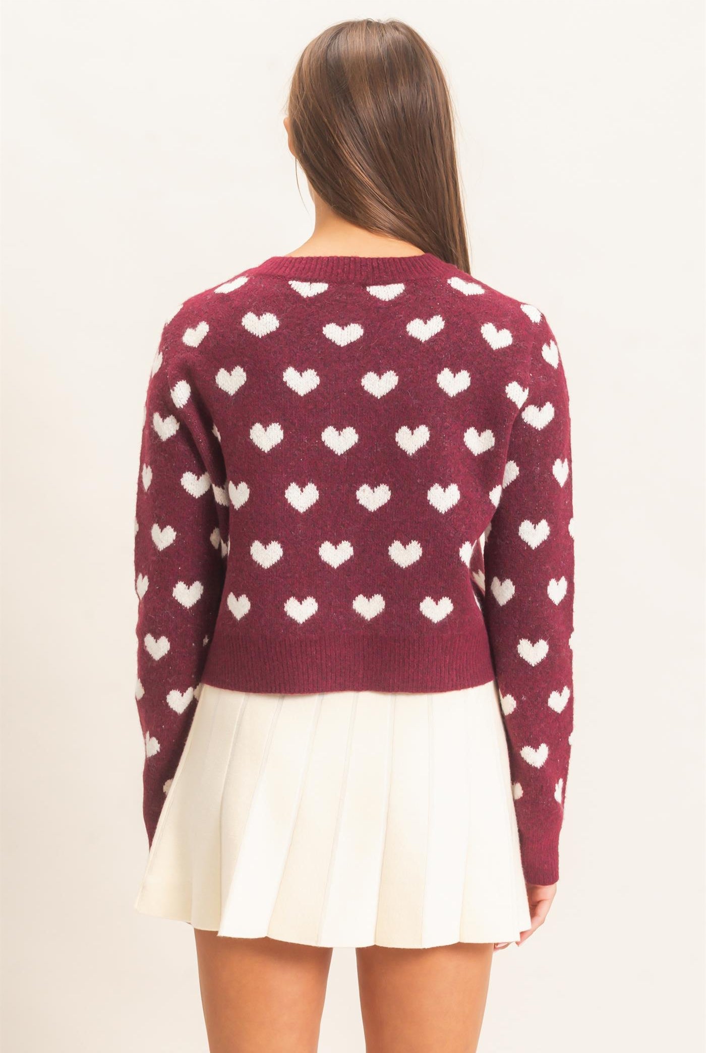 Wholesale Heart Pattern Cardigan Cardigans DZ26E320 DARK CHERRY DOUBLE ZERO