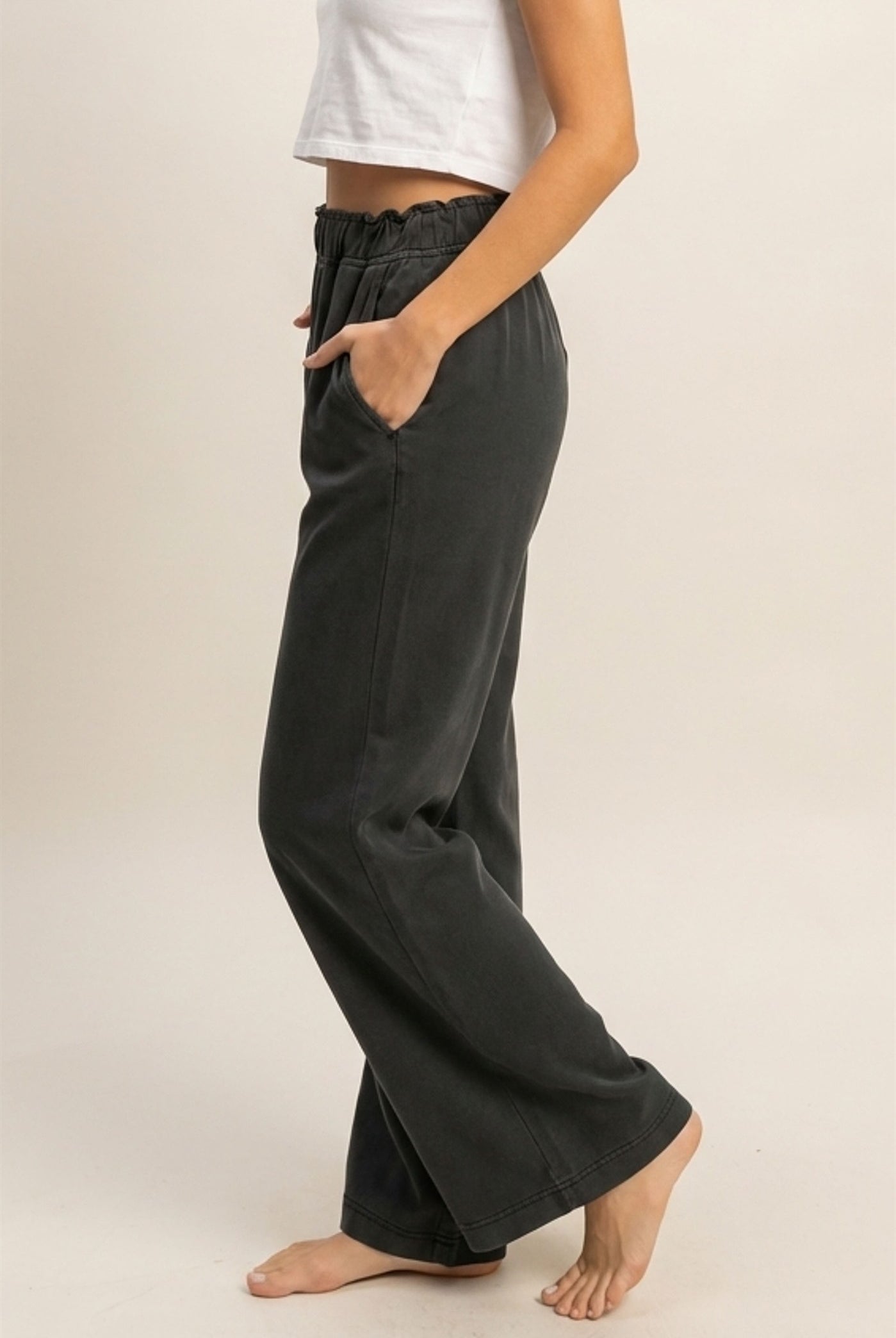 Wholesale High Waist Flare Pants Pants DZ24C346-D BLACK DOUBLE ZERO