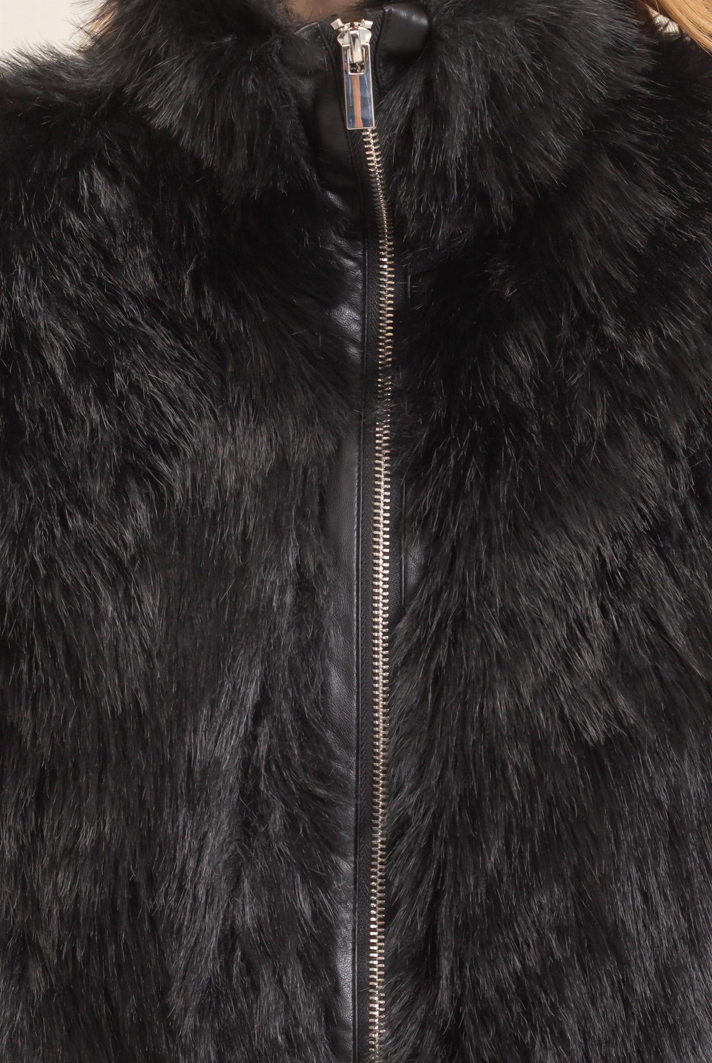 Wholesale Faux Fur Zip-Up Outerwear Vest Vests HF26E532 BLACK HYFVE