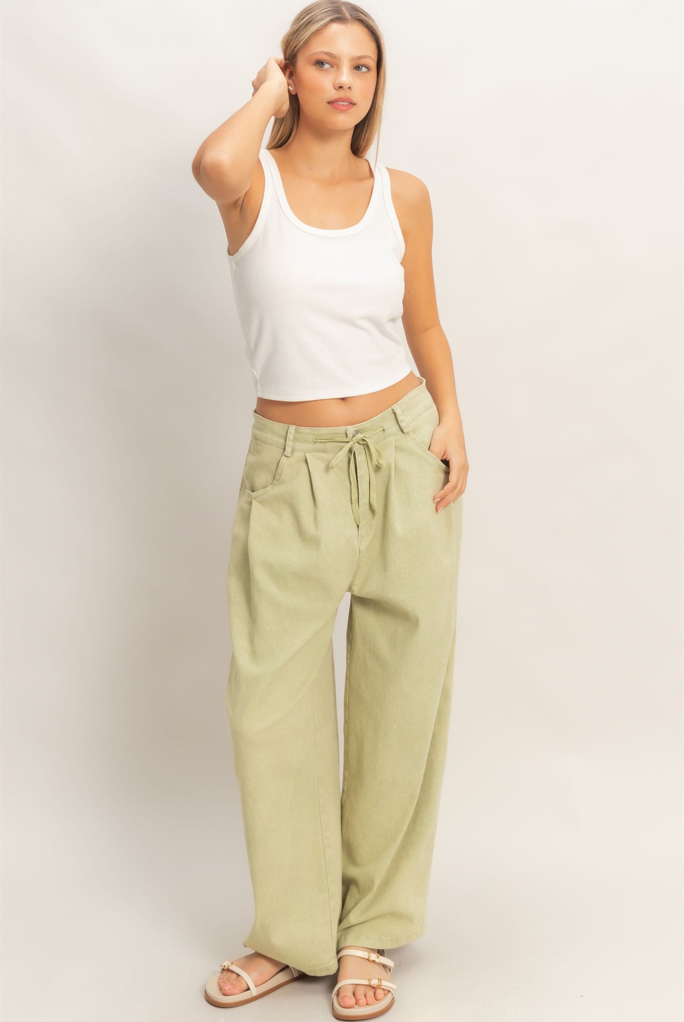 Wholesale Drawstring Wide-Leg Pants Pants HF26A393 L.OLIVE HYFVE