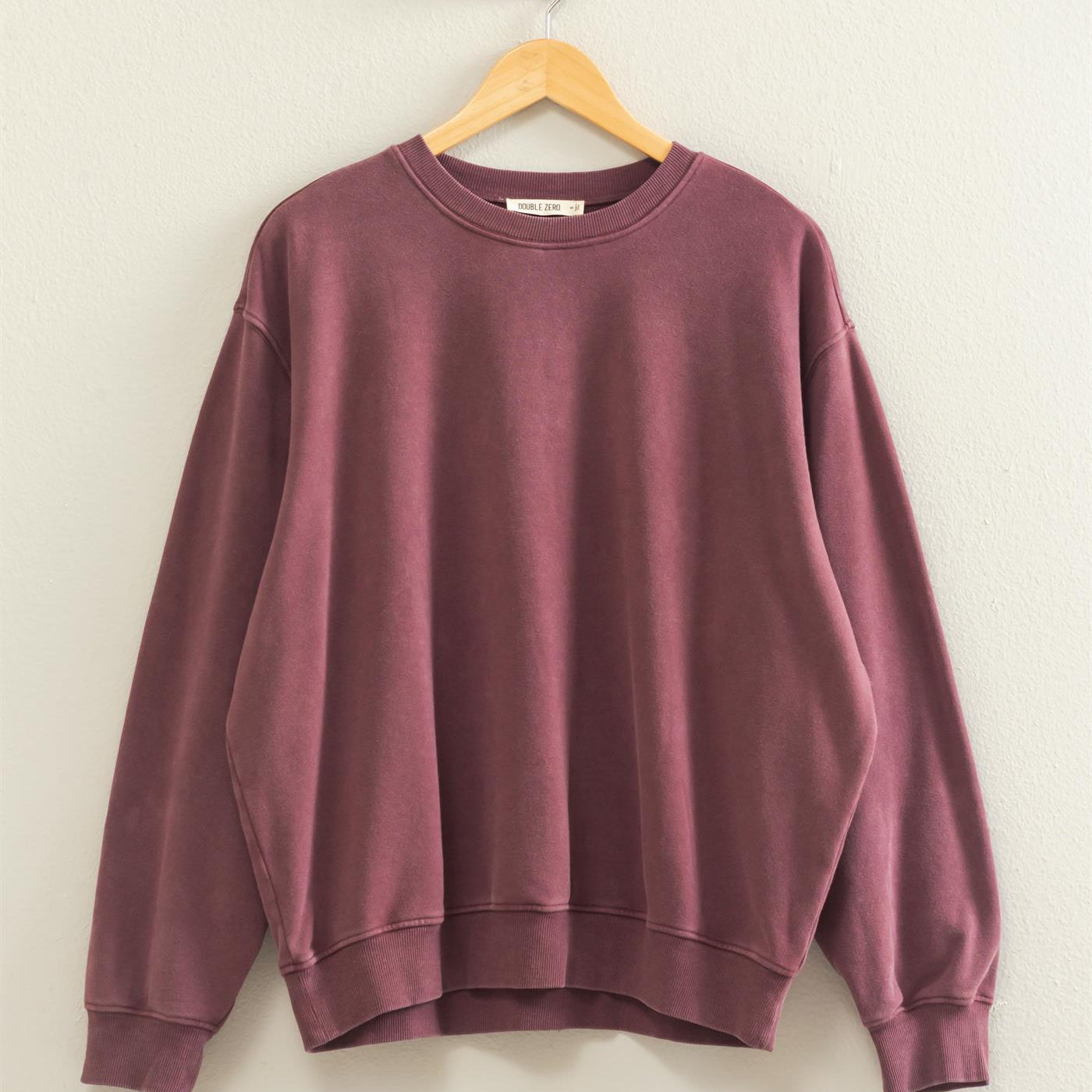 Wholesale Mineral Wash Crew Neck Sweatshirt Sweatshirts DZ26E990 DARK CHERRY DOUBLE ZERO