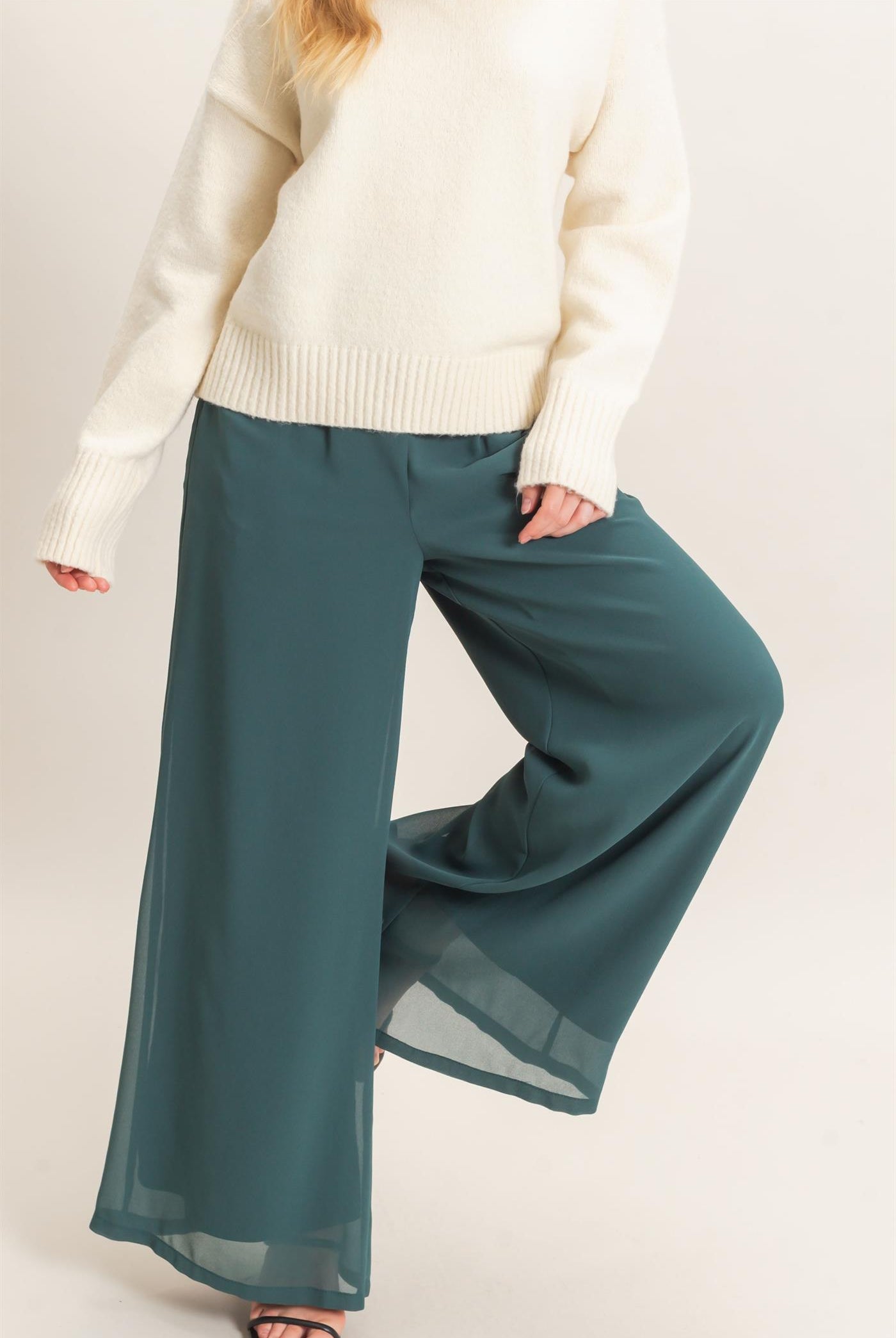 Wholesale Wide-Leg High Waist Pants Pants HF26F068-D TEAL GREEN HYFVE
