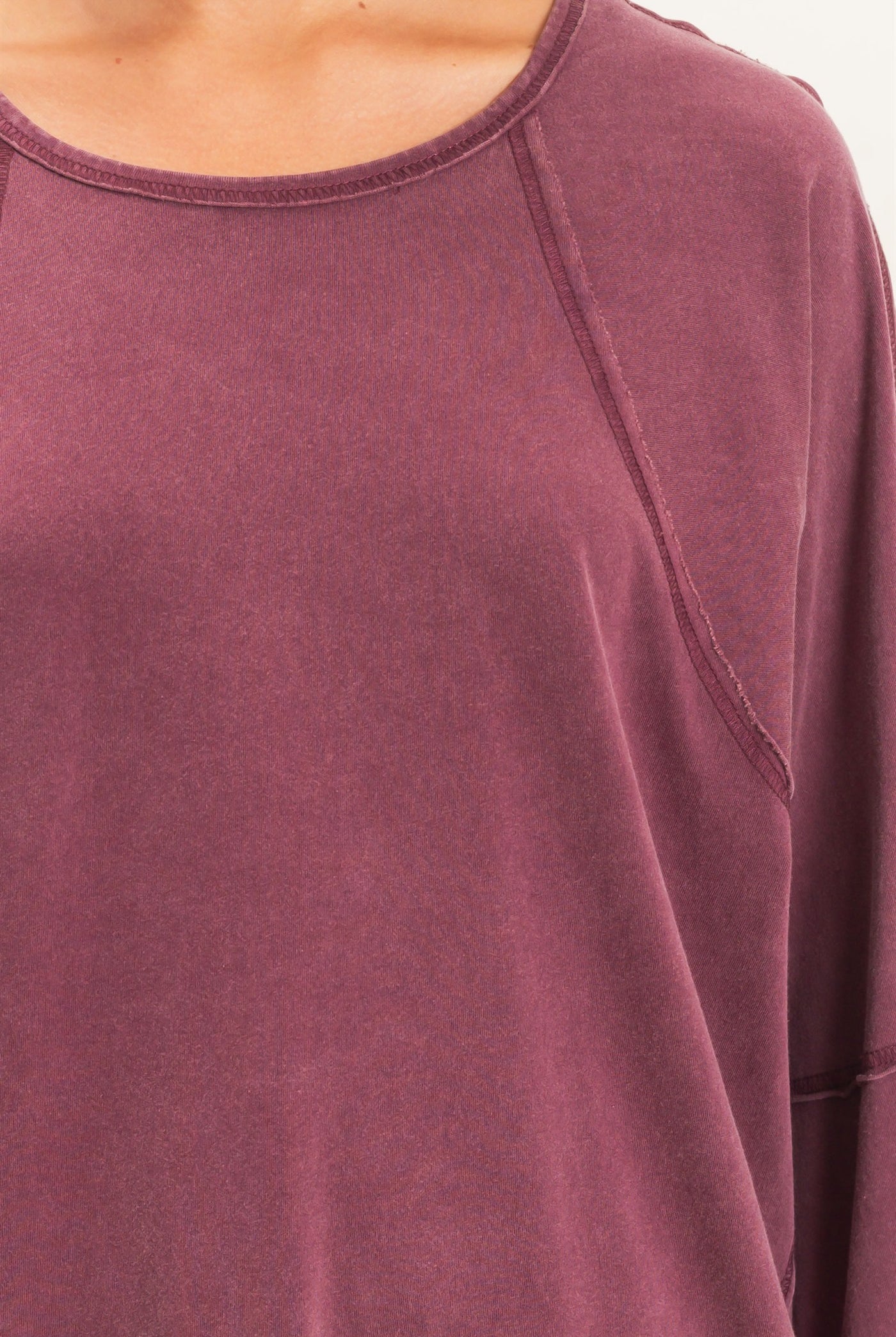 Wholesale Raglan Sleeve Snow Wash Top Shirts DZ26E945 DARK CHERRY DOUBLE ZERO