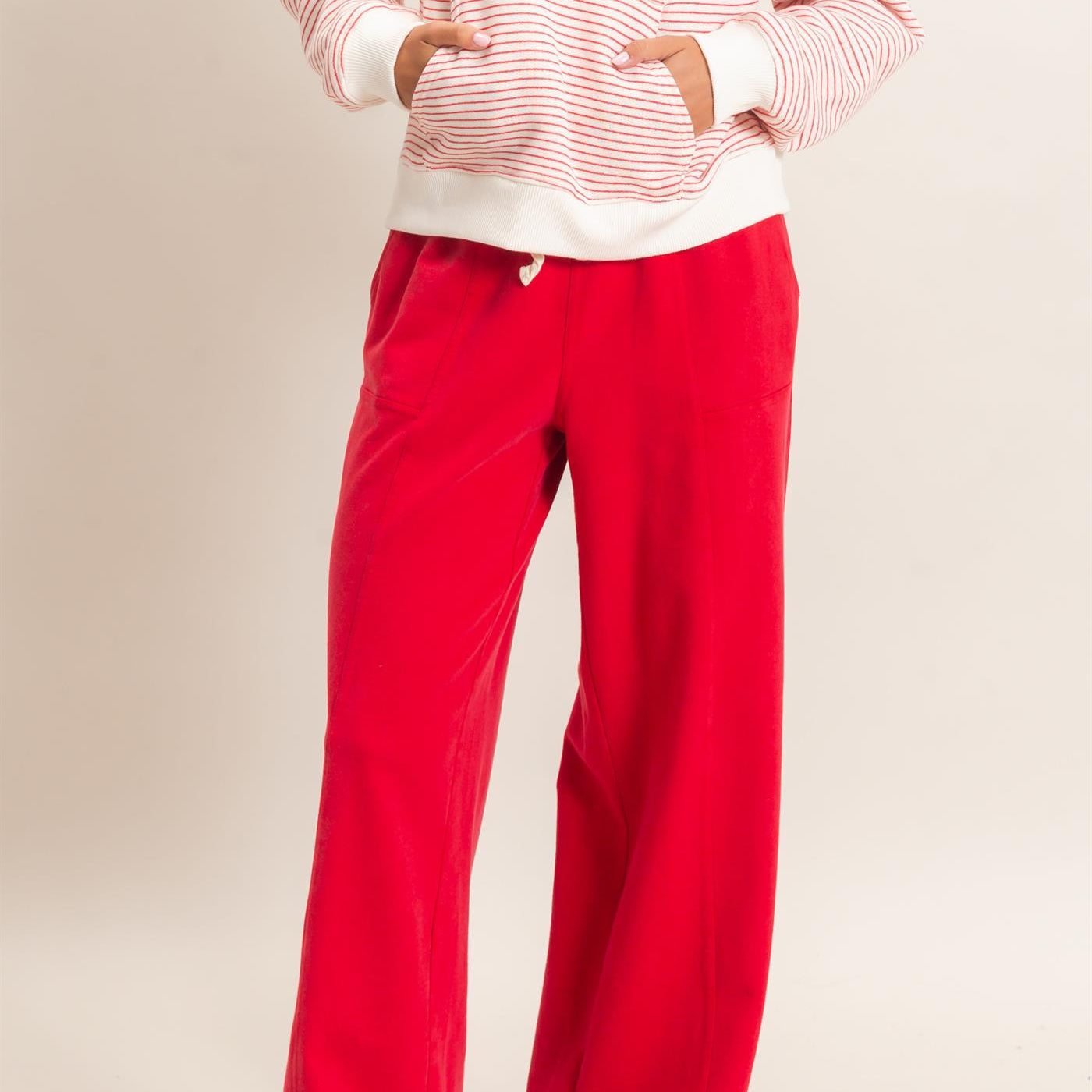 Wholesale Acid Wash Drawstring Waist Wide Leg Pants Pants DZ25A685 RED DOUBLE ZERO