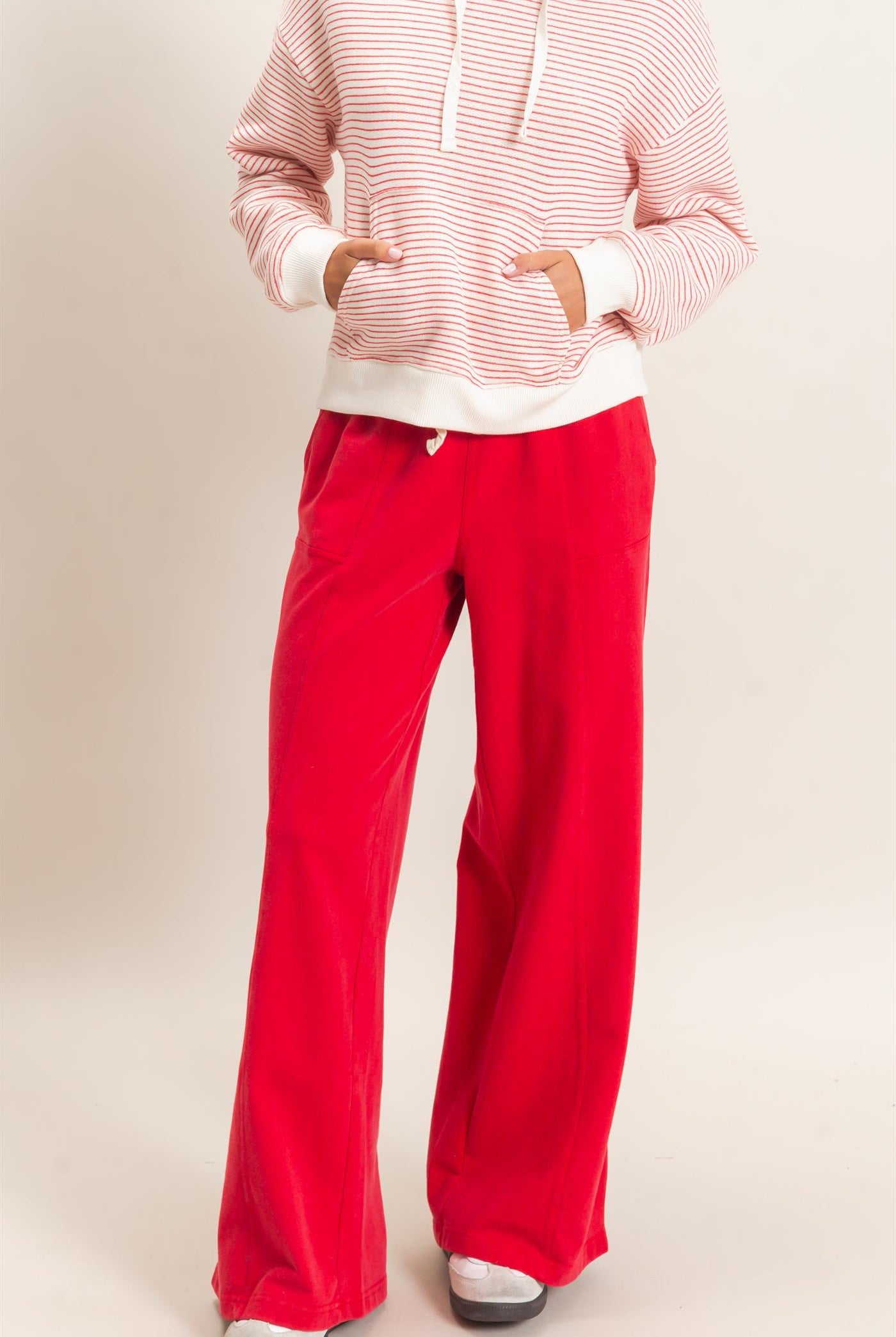 Wholesale Acid Wash Drawstring Waist Wide Leg Pants Pants DZ25A685 RED DOUBLE ZERO