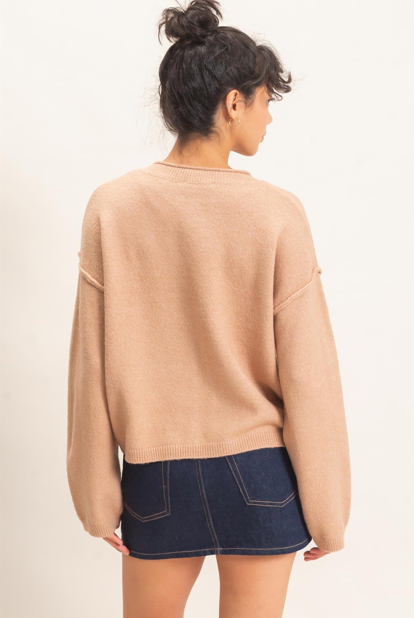 Wholesale Crew Neck Loose Fit Cardigan Cardigans DZ26E269 DARK TAUPE DOUBLE ZERO