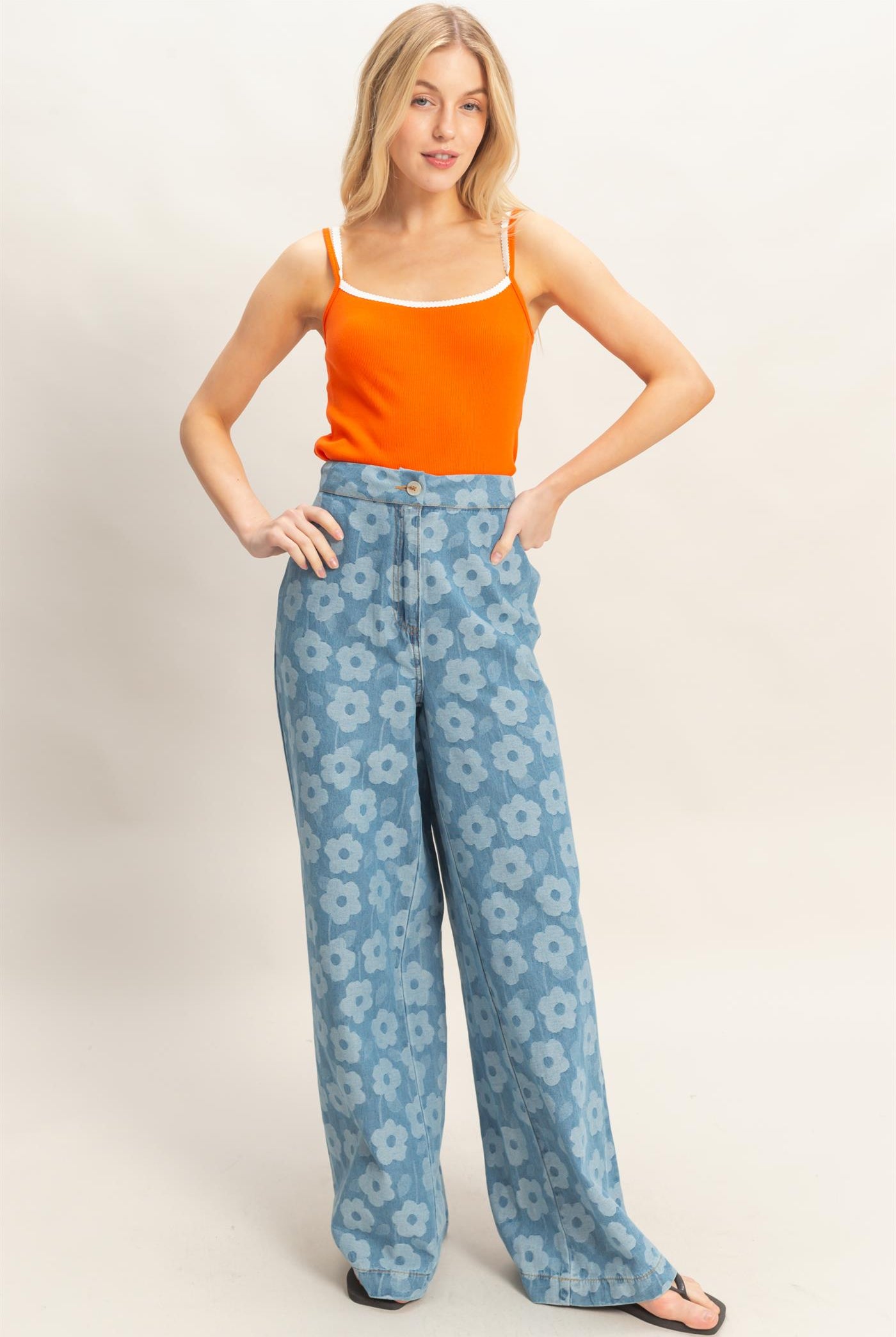Wholesale Floral Wide-Leg Pants Pants HF26A818 LIGHT BLUE HYFVE