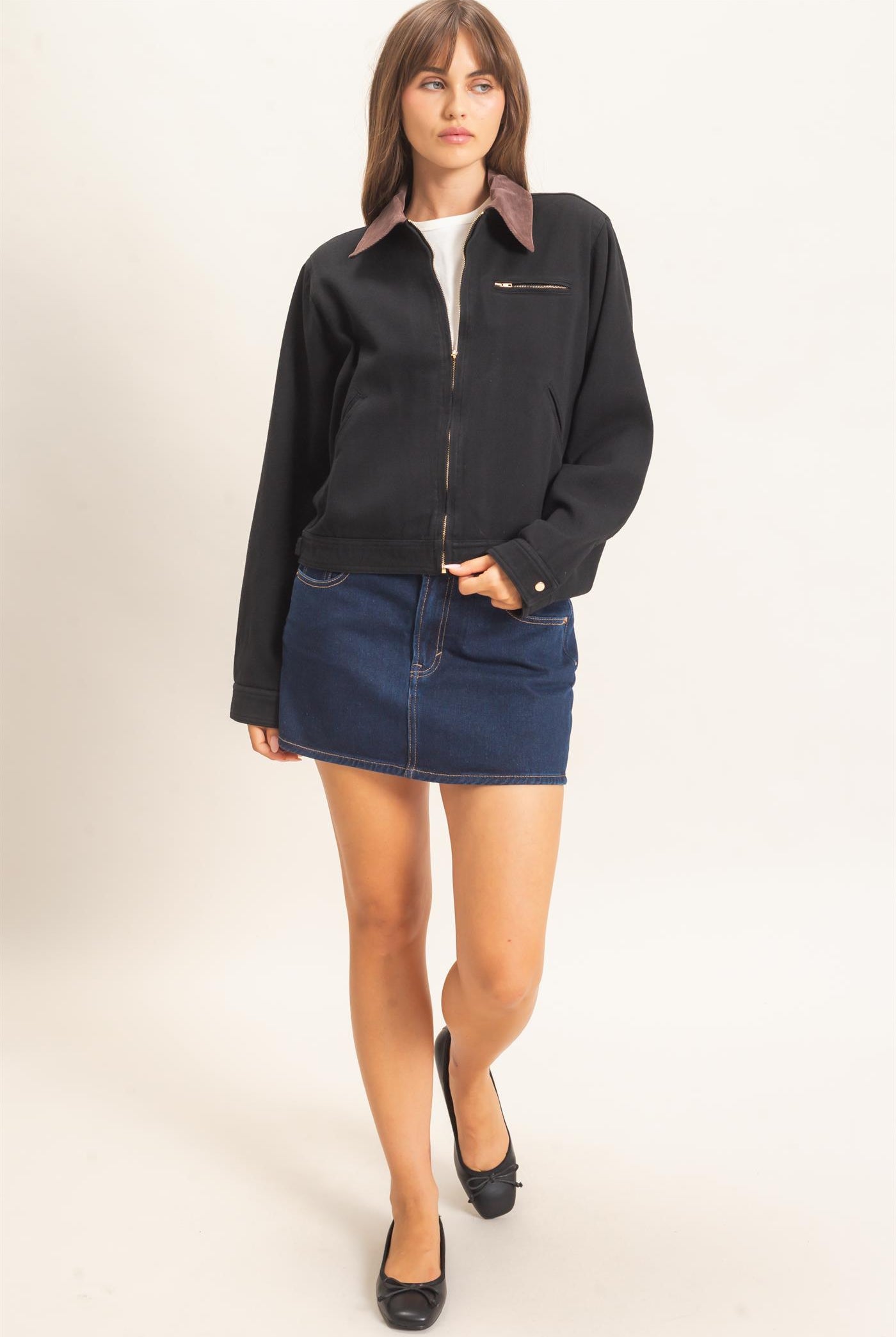 Wholesale Twill Jacket With Corduroy Collar Outerwear HF26E011 BLACK HYFVE